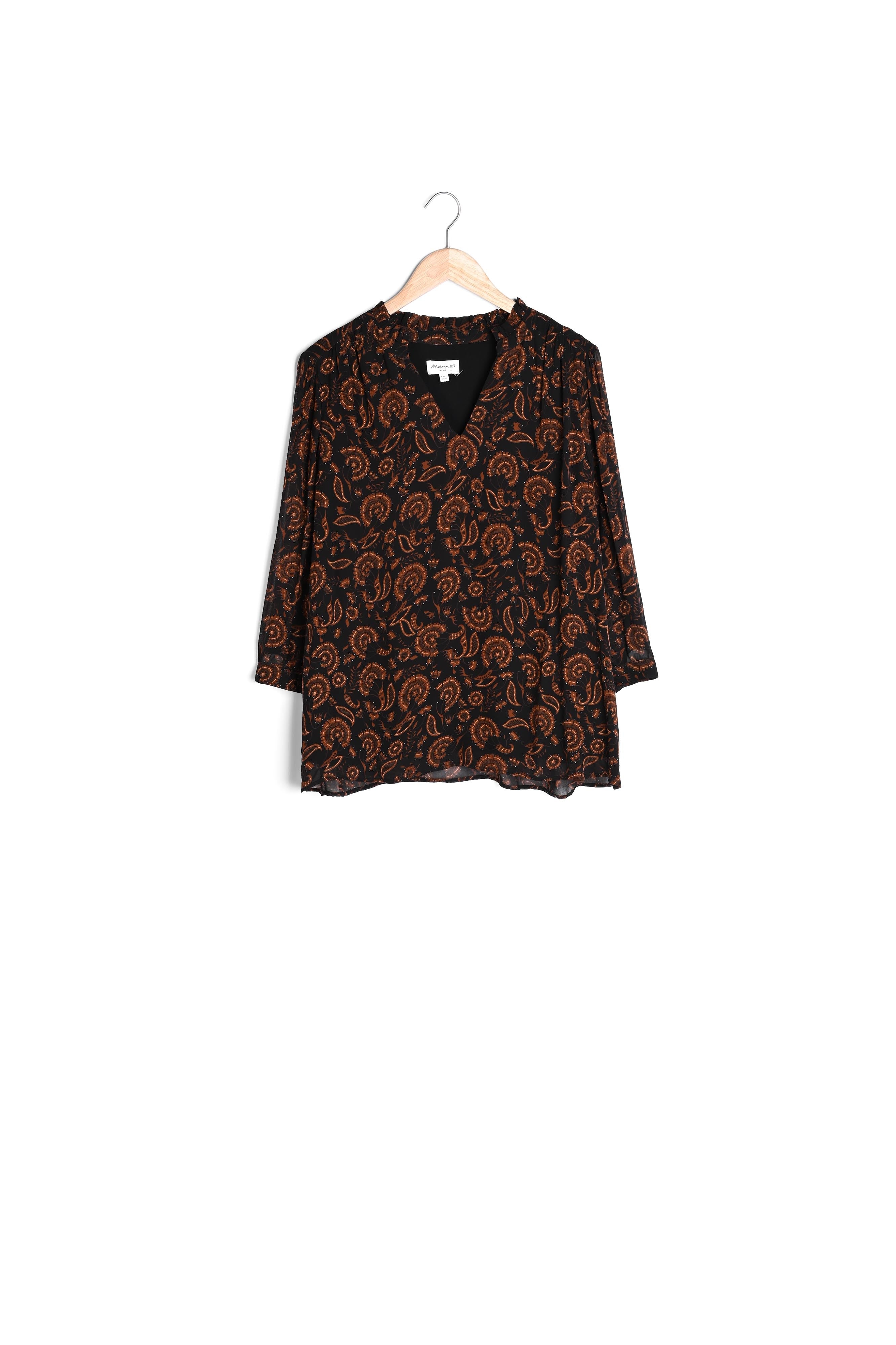 Blouse imprimée noire et brique Leandra Faume - seconde main