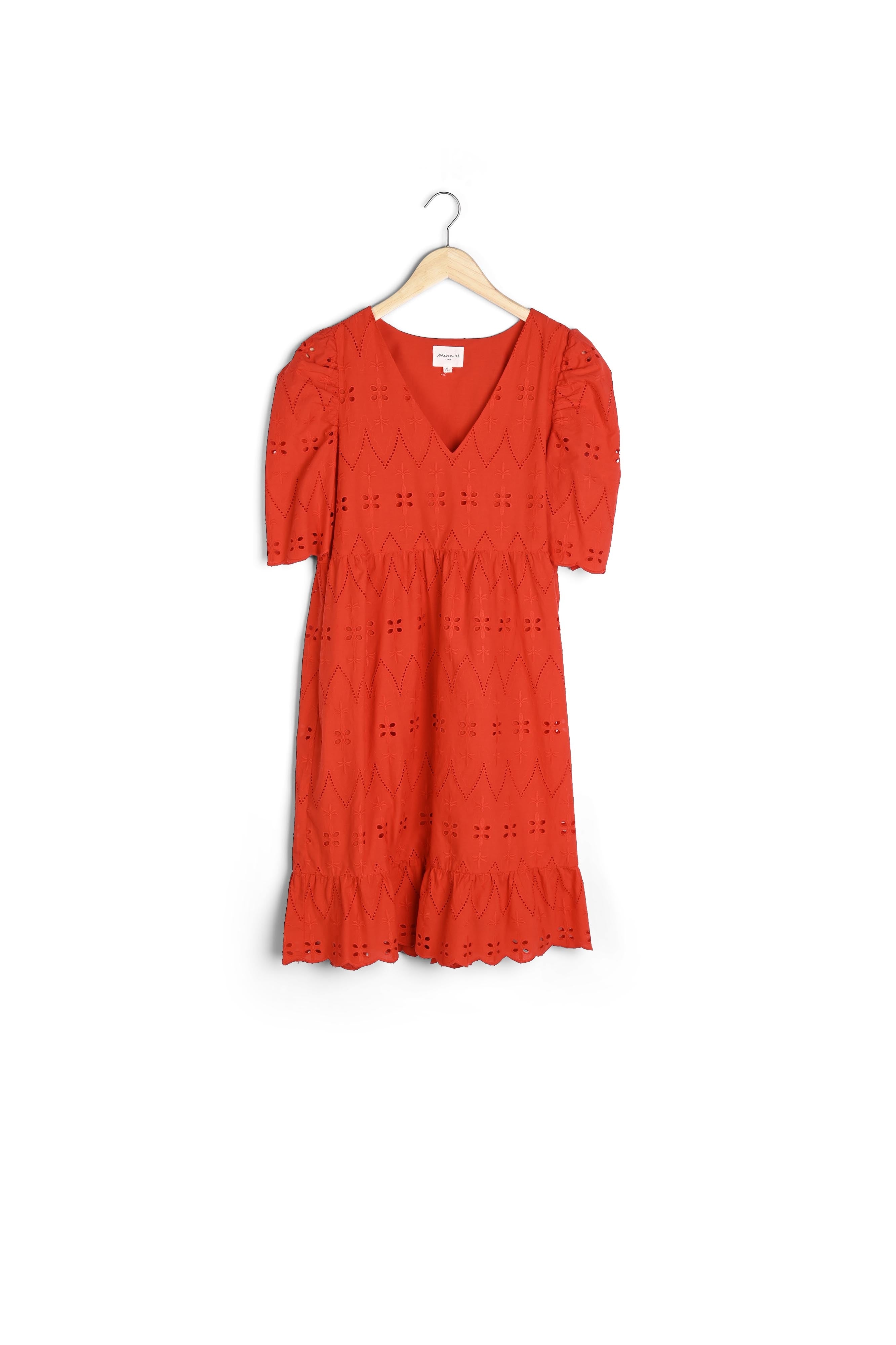 Robe courte corail en coton biologique brodé Lamie Faume - seconde main