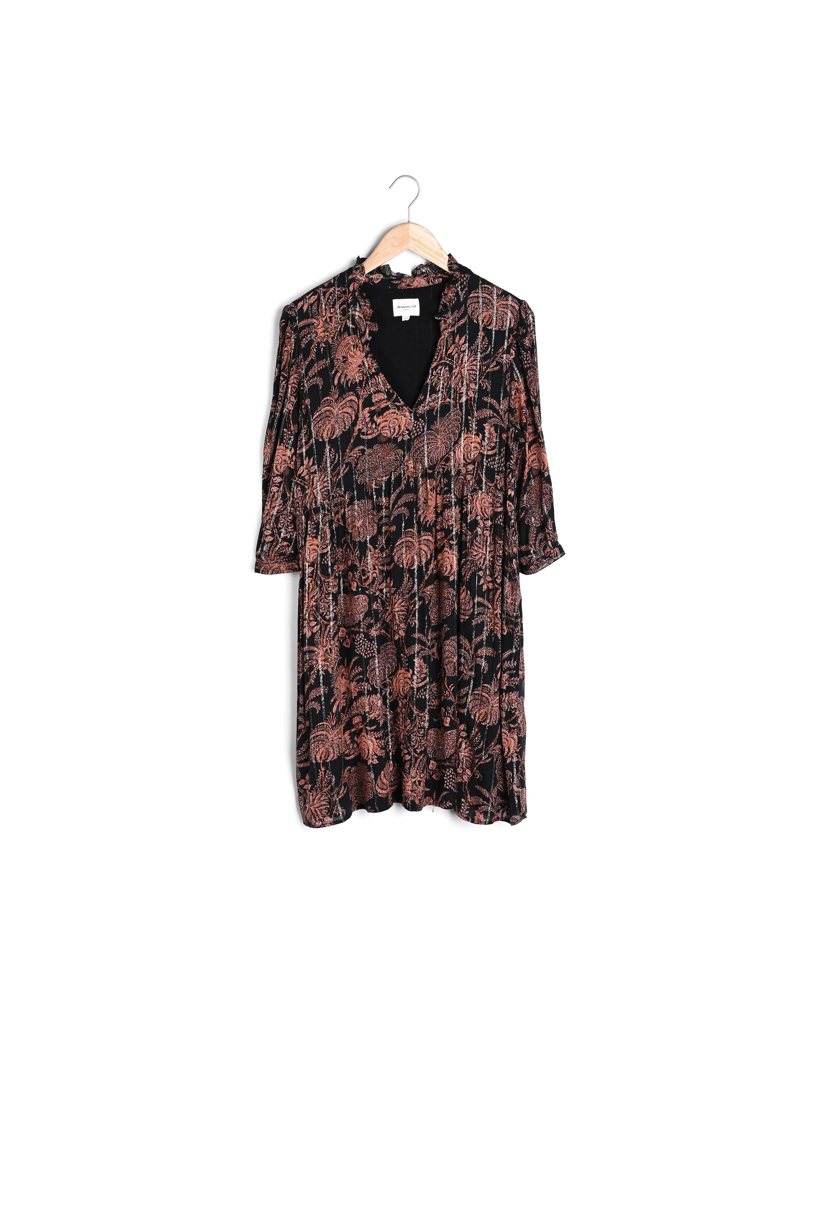 Robe courte imprimée noir et orange Lais Faume - seconde main