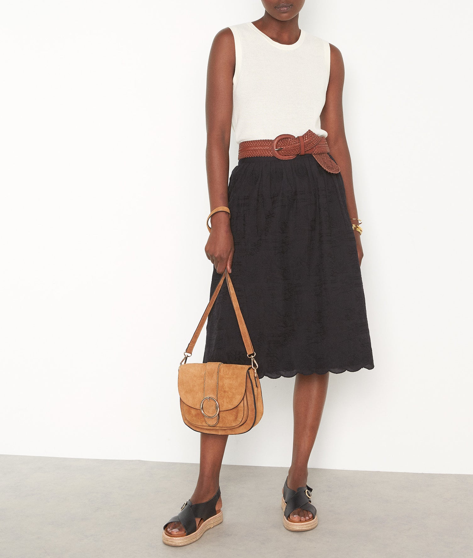 Jupe romantique en coton brodé noir Desideria Faume - seconde main