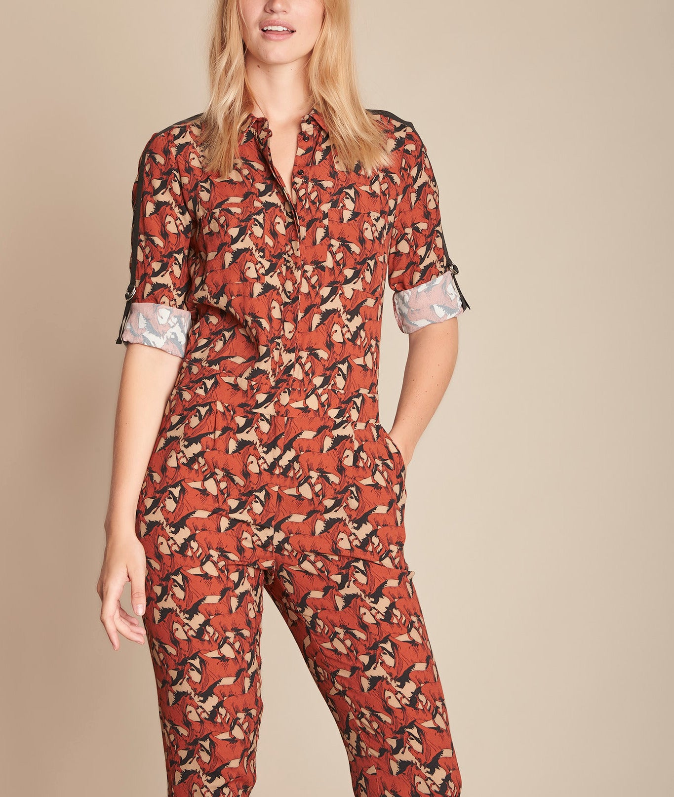 Combinaison acajou imprimé cheval Idole Faume - seconde main