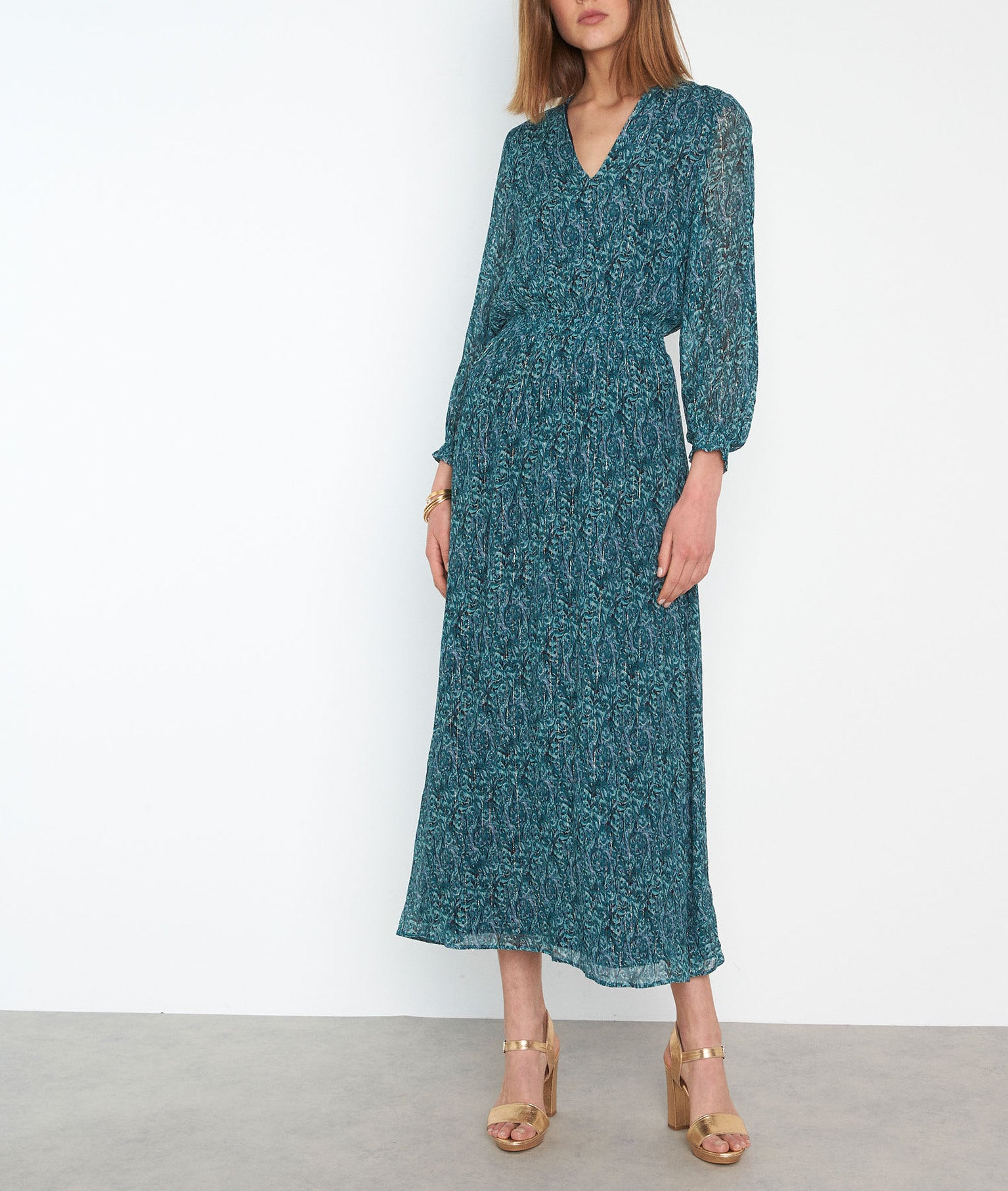 Robe longue imprimée verte Netra Faume - seconde main