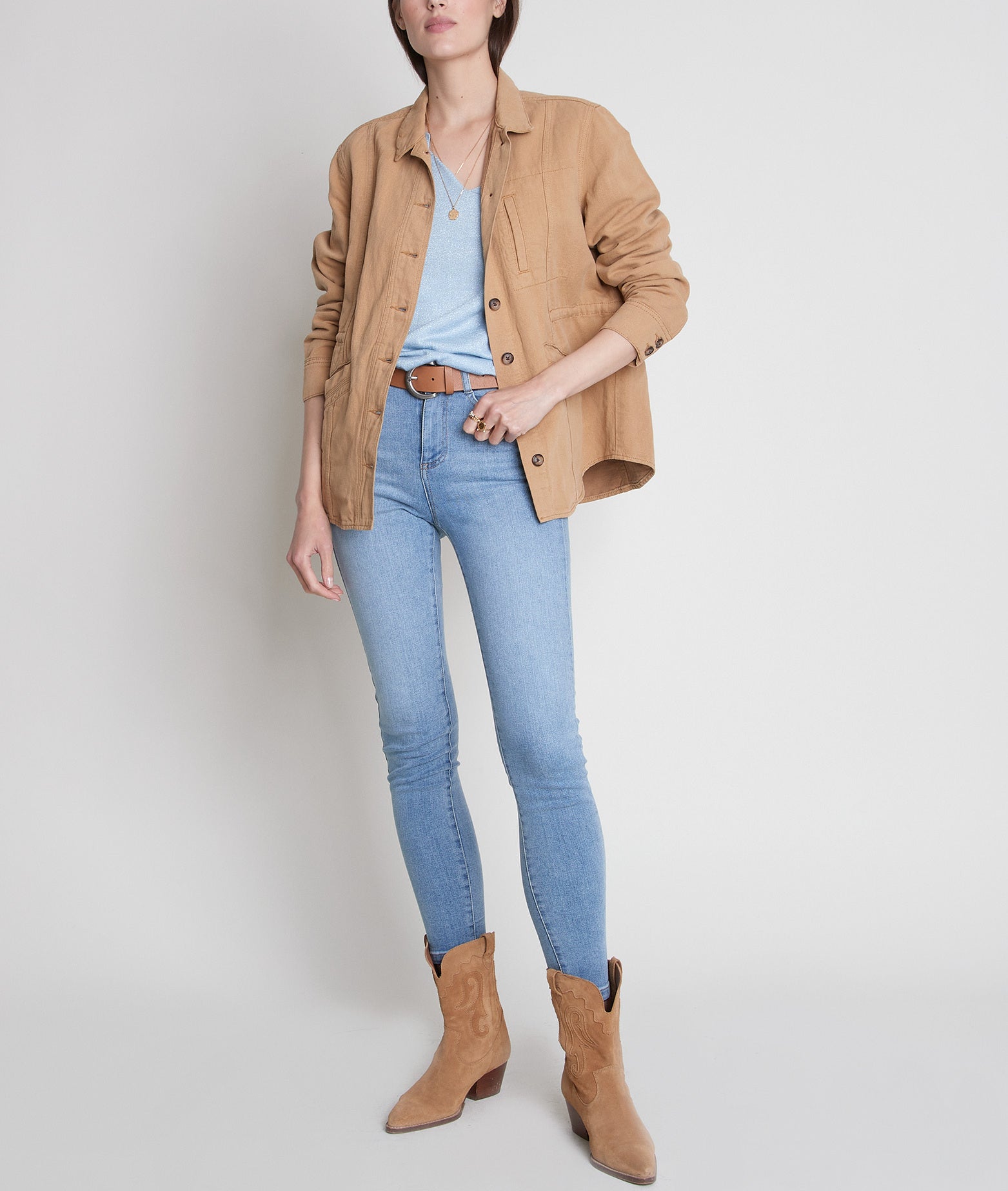 Pull en maille fine à col tunisien bleu Travys Faume - seconde main