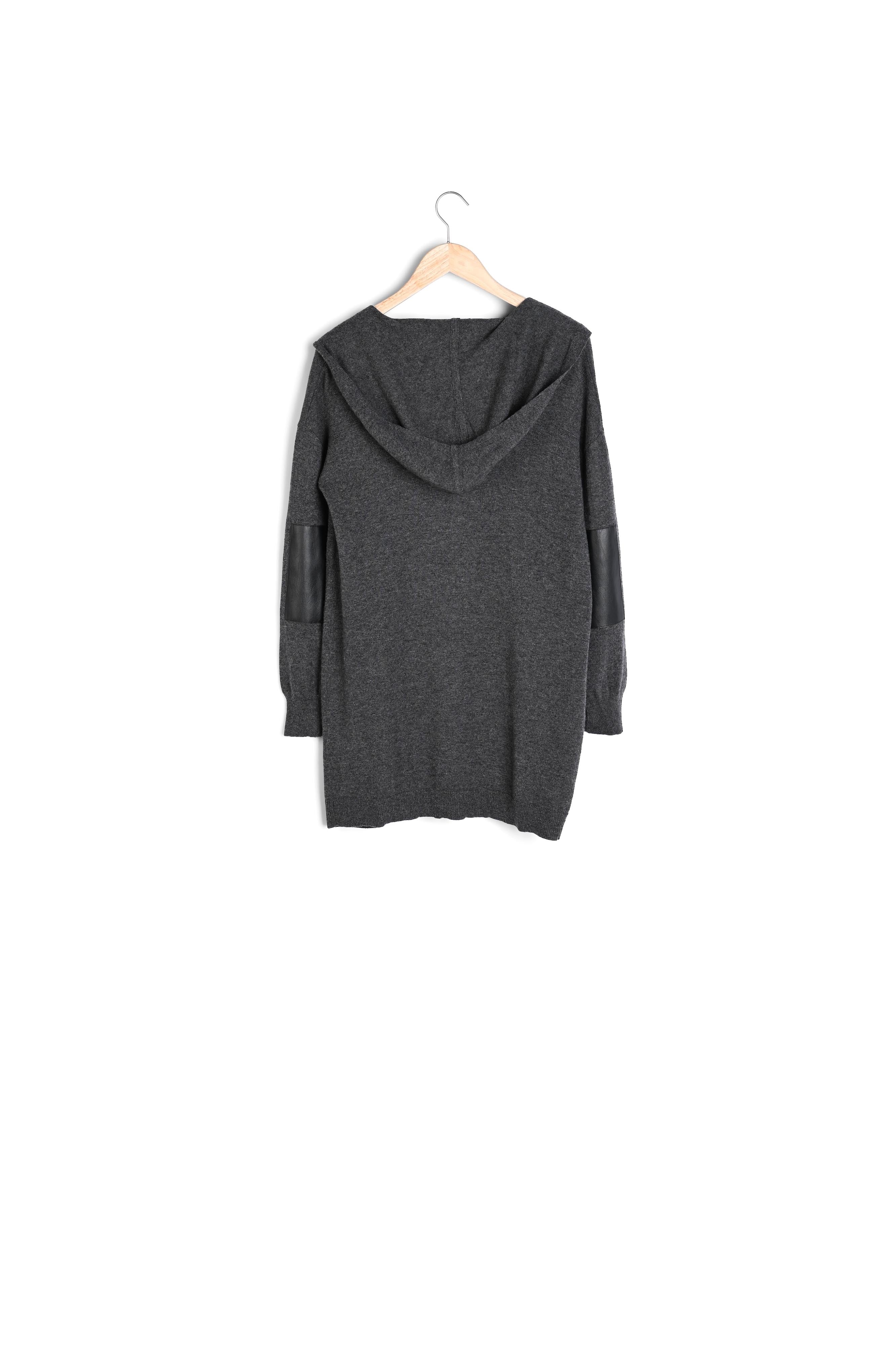 Gilet long en cachemire anthracite Feuillage Faume - seconde main