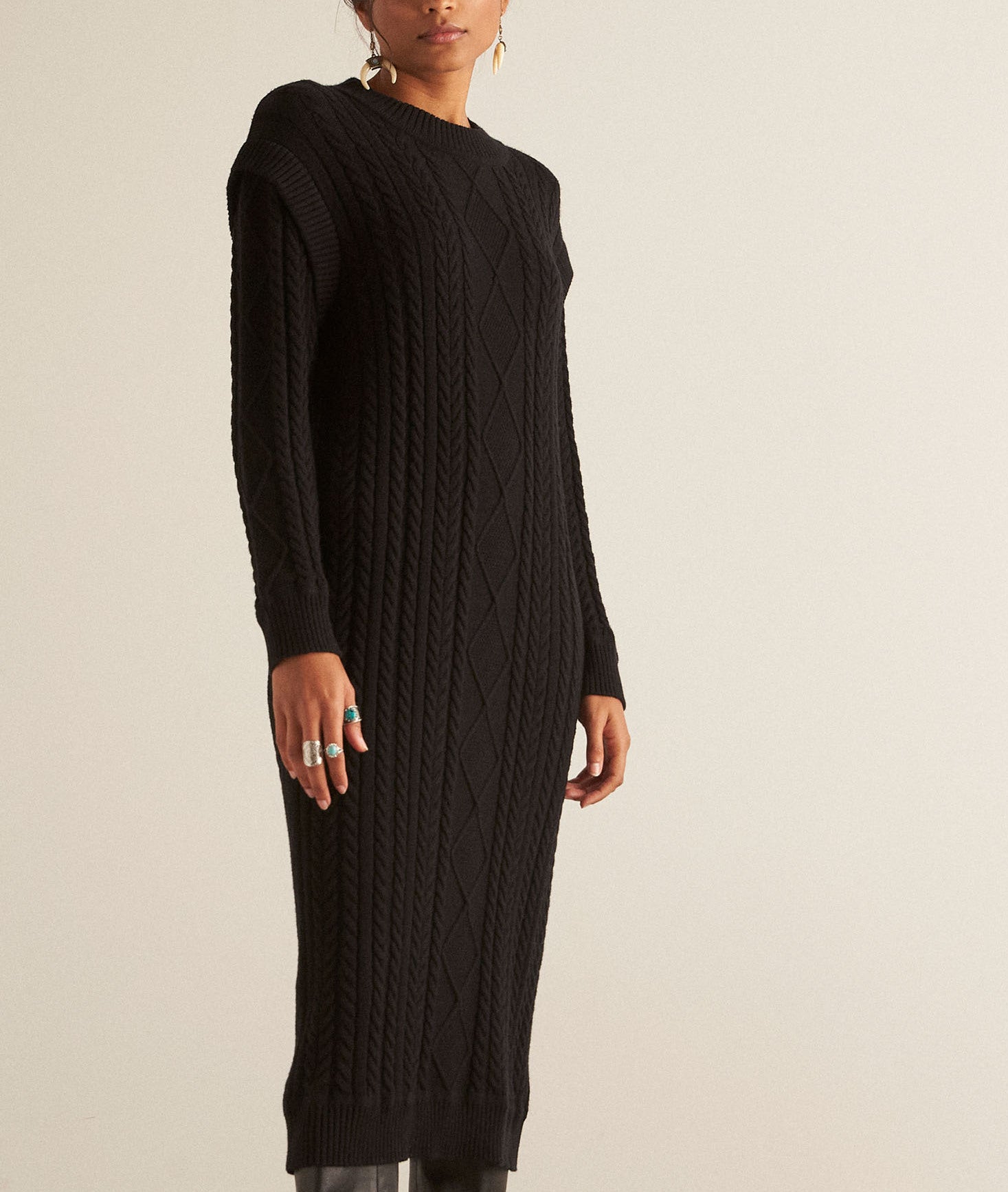 Robe longue en maille torsadée noire Hadda Faume - seconde main