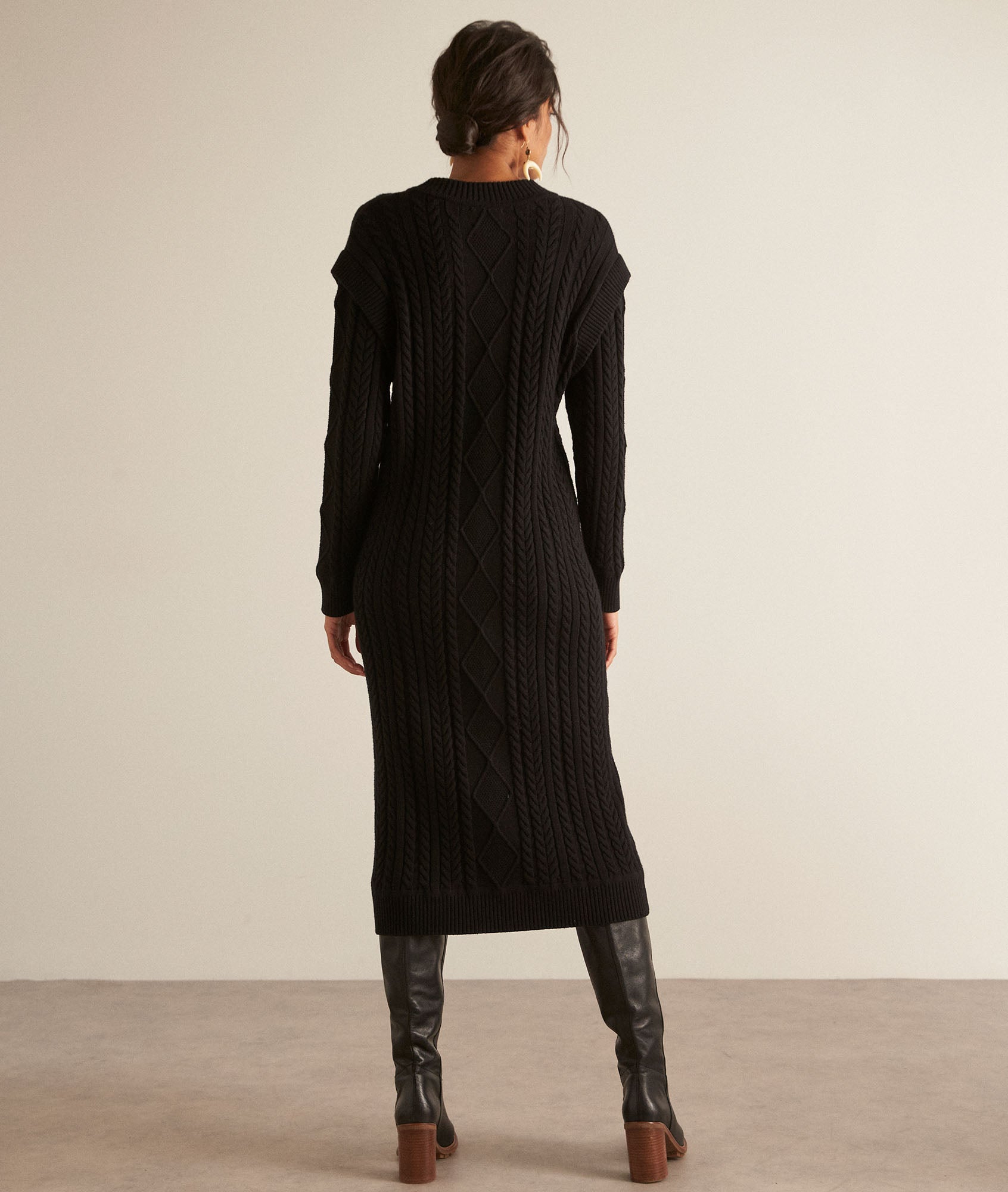 Robe longue en maille torsadée noire Hadda Faume - seconde main