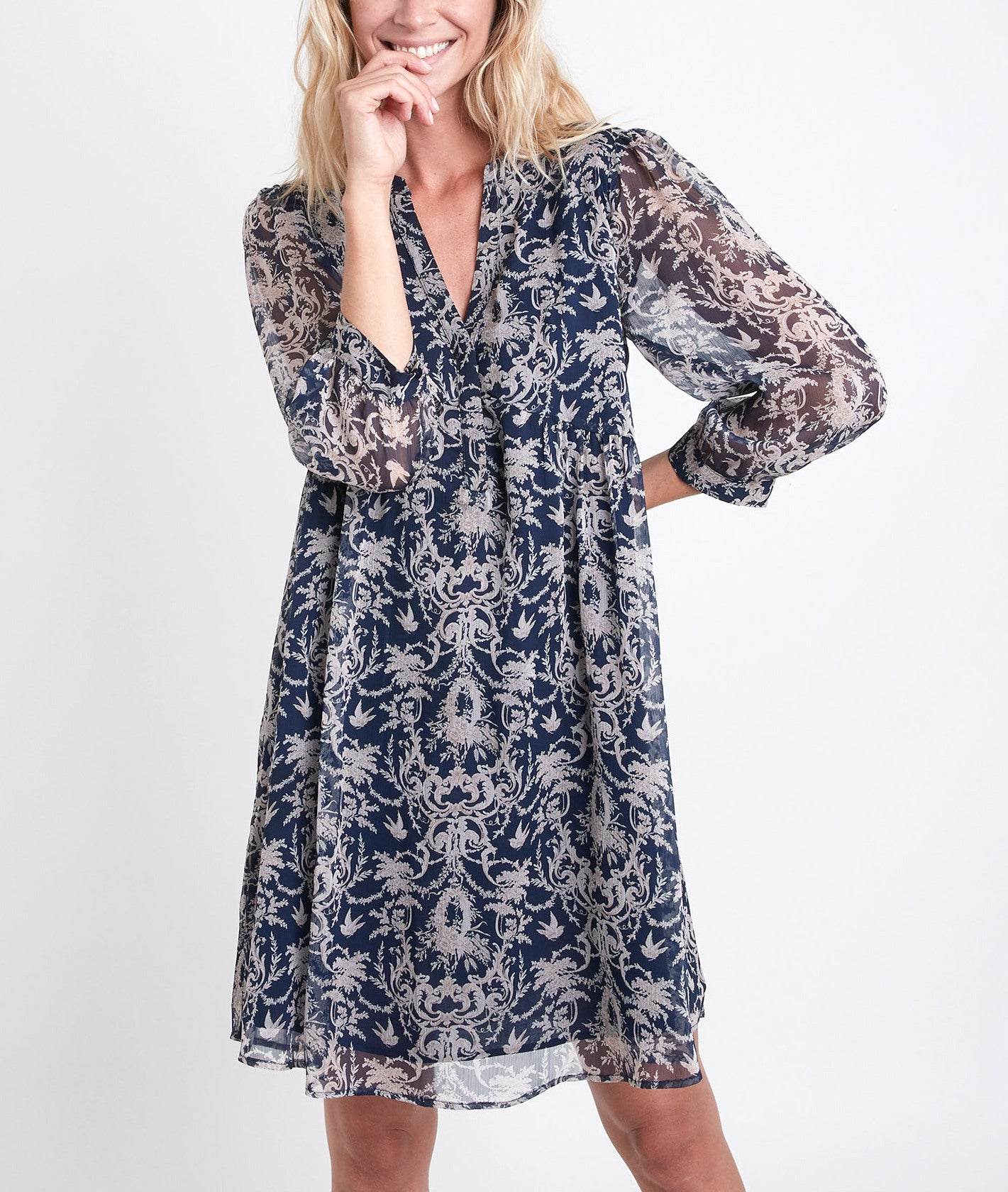 Robe marine imprimée Calypso Faume - seconde main