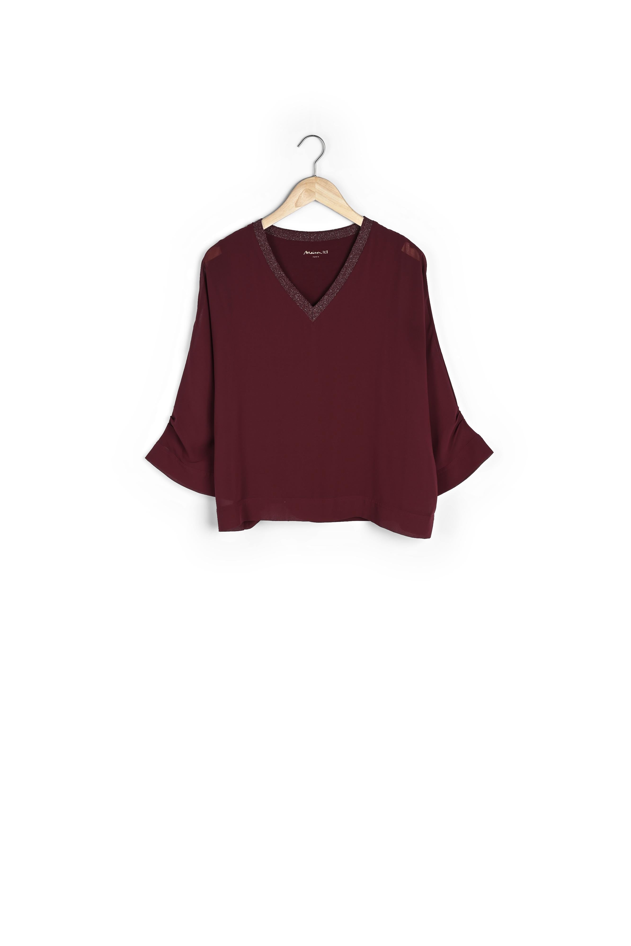 Blouse grenat col V brillant Mara Faume - seconde main