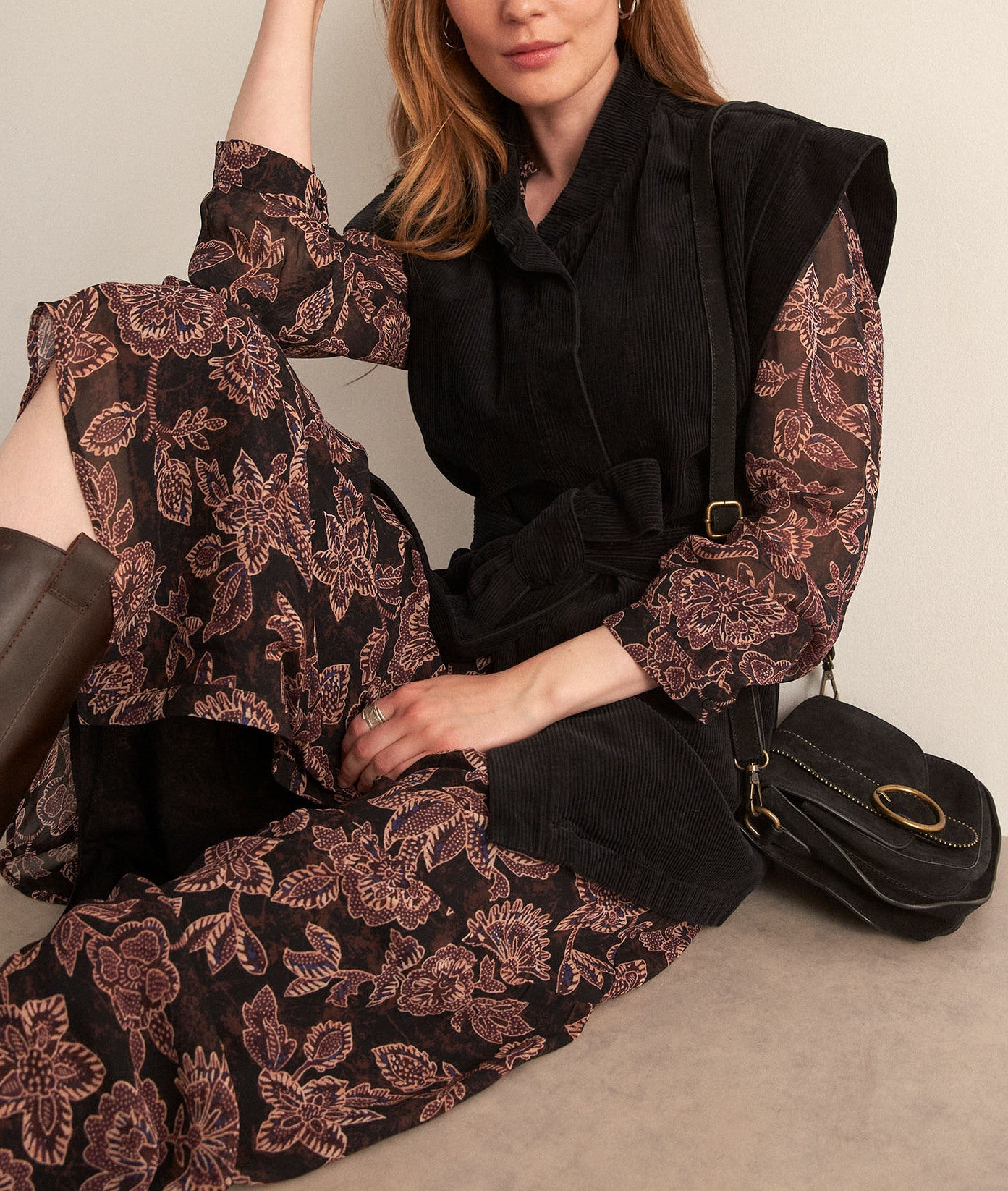 Robe longue imprimée prune Carola Faume - seconde main