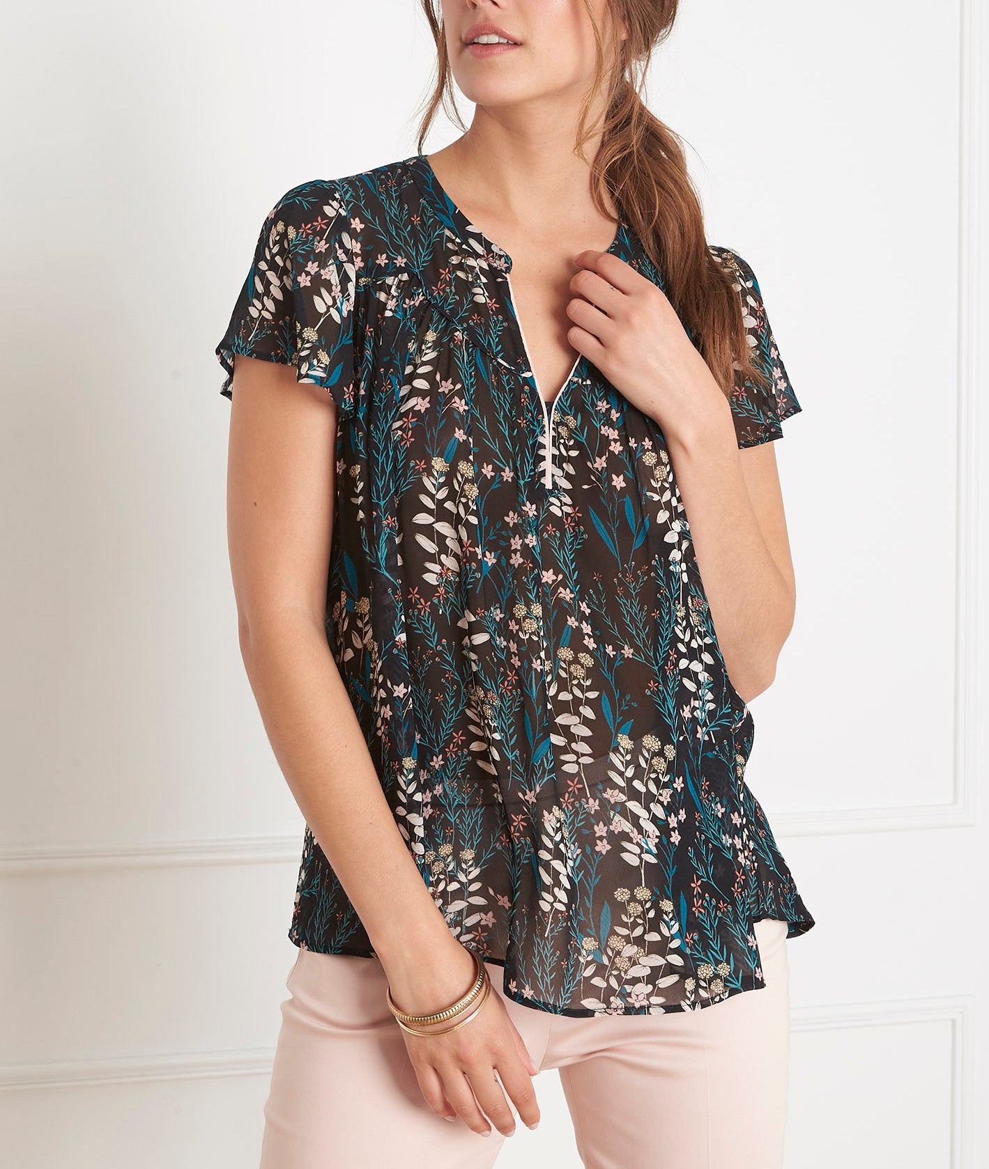 Blouse noire imprimé fleuri Valaya Faume - seconde main
