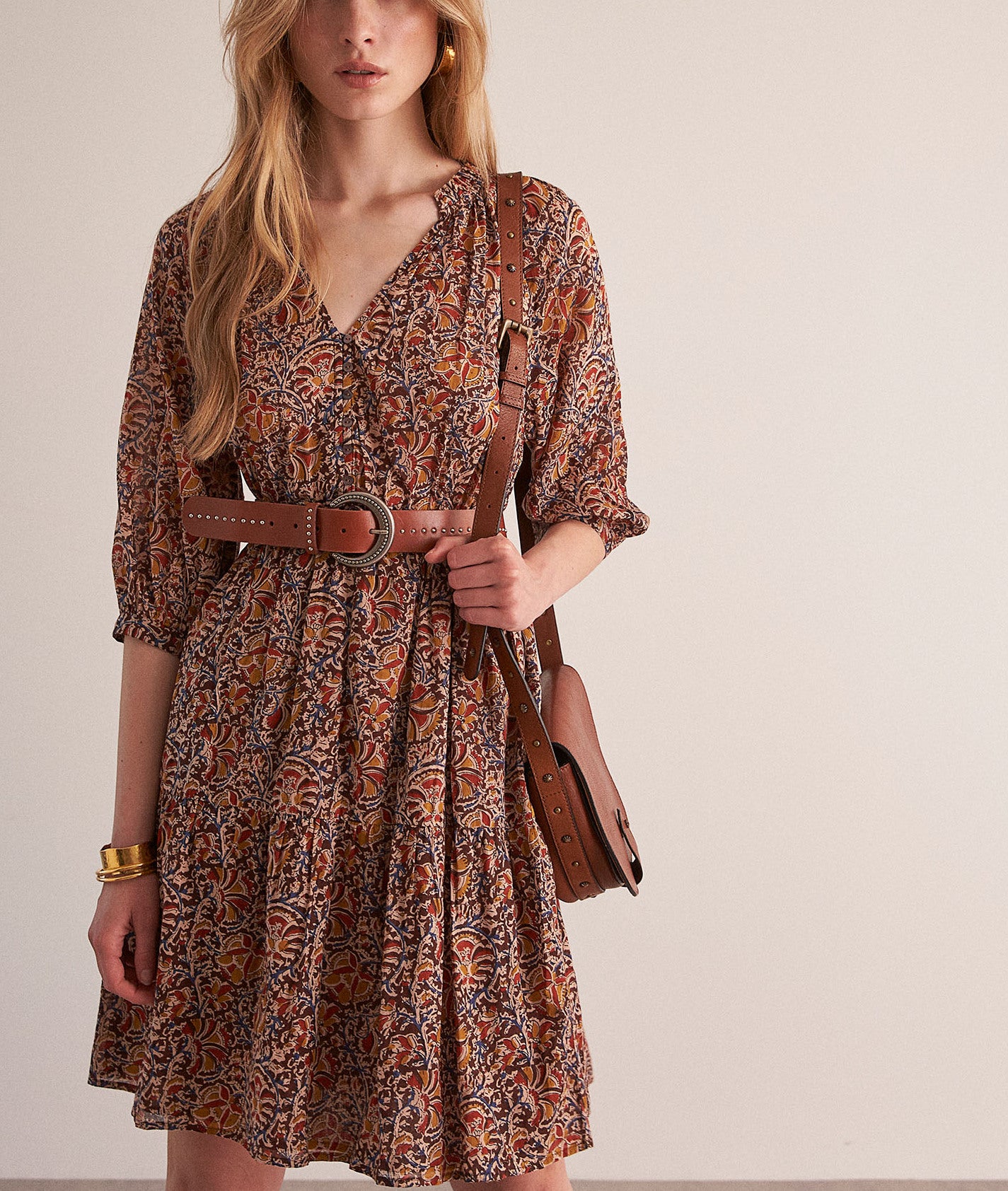 Robe courte en coton imprimé grenat Holivia Faume - seconde main