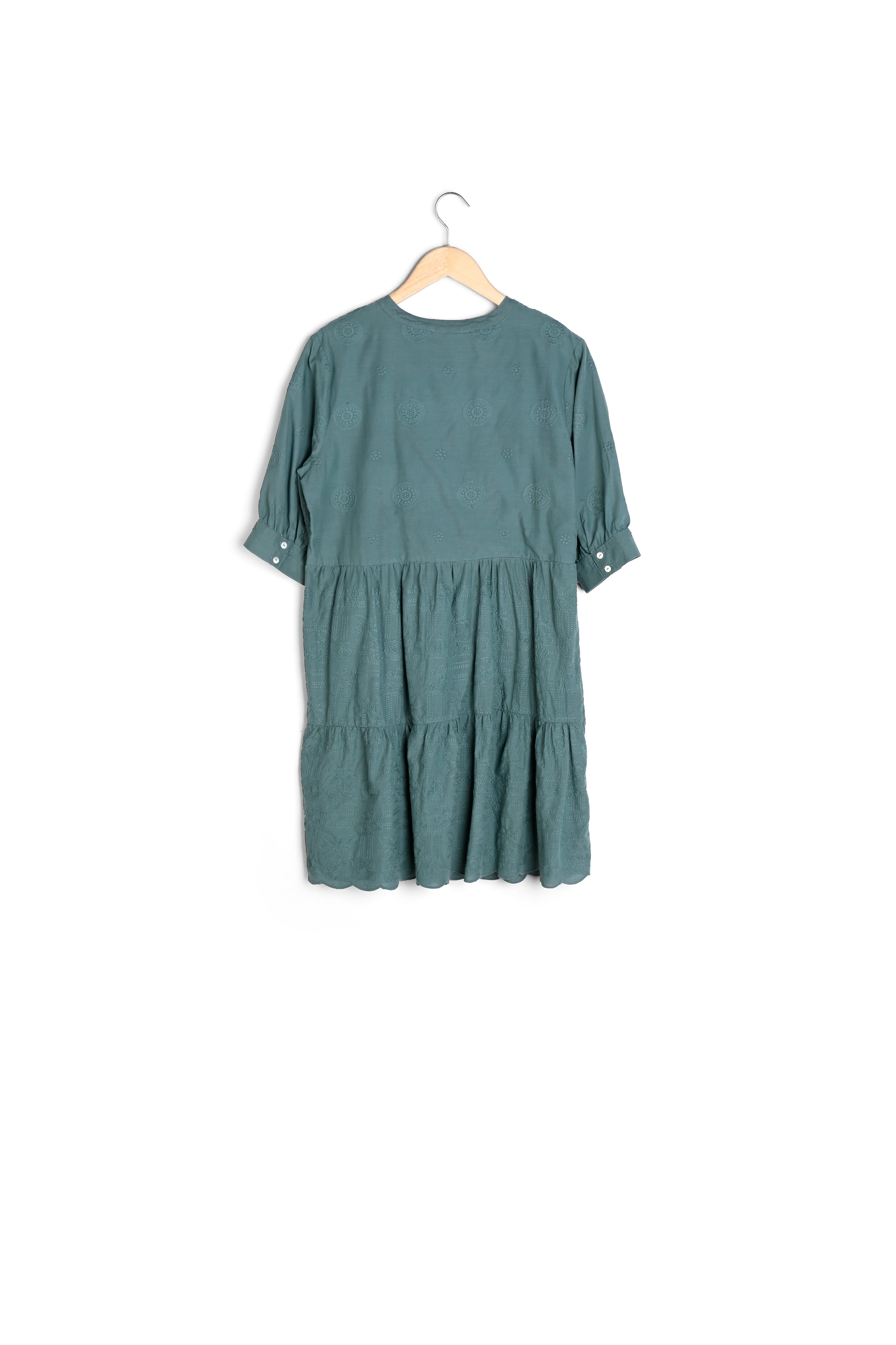 Robe courte brodée en coton vert Nefti Faume - seconde main