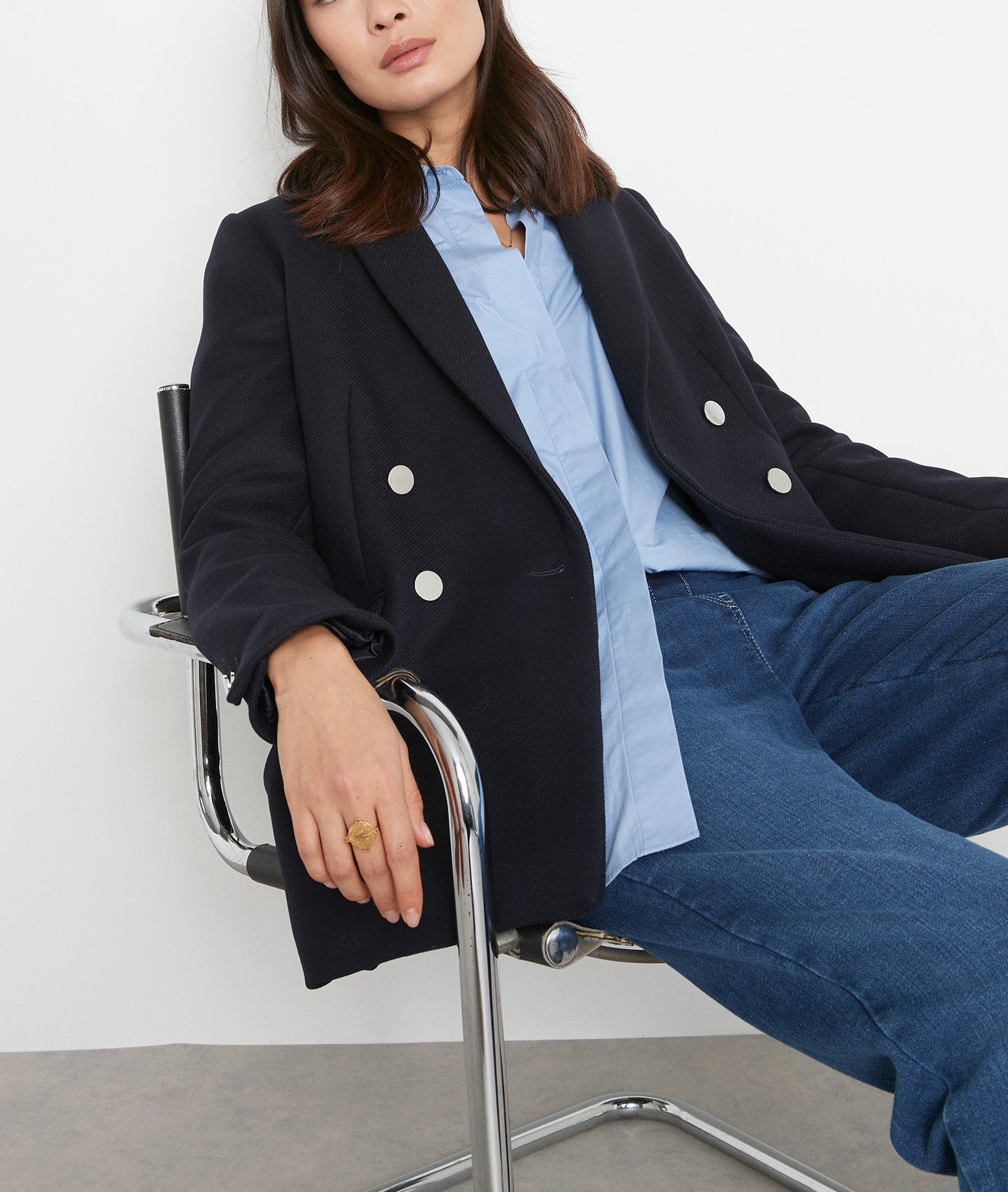 Manteau en laine forme blazer marine Lorine Faume - seconde main