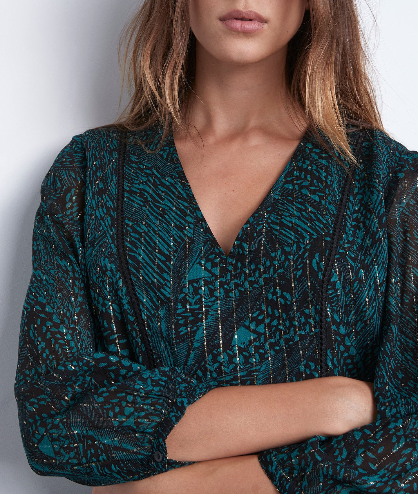 Robe courte et fluide imprimée verte et noire Soraya Faume - seconde main