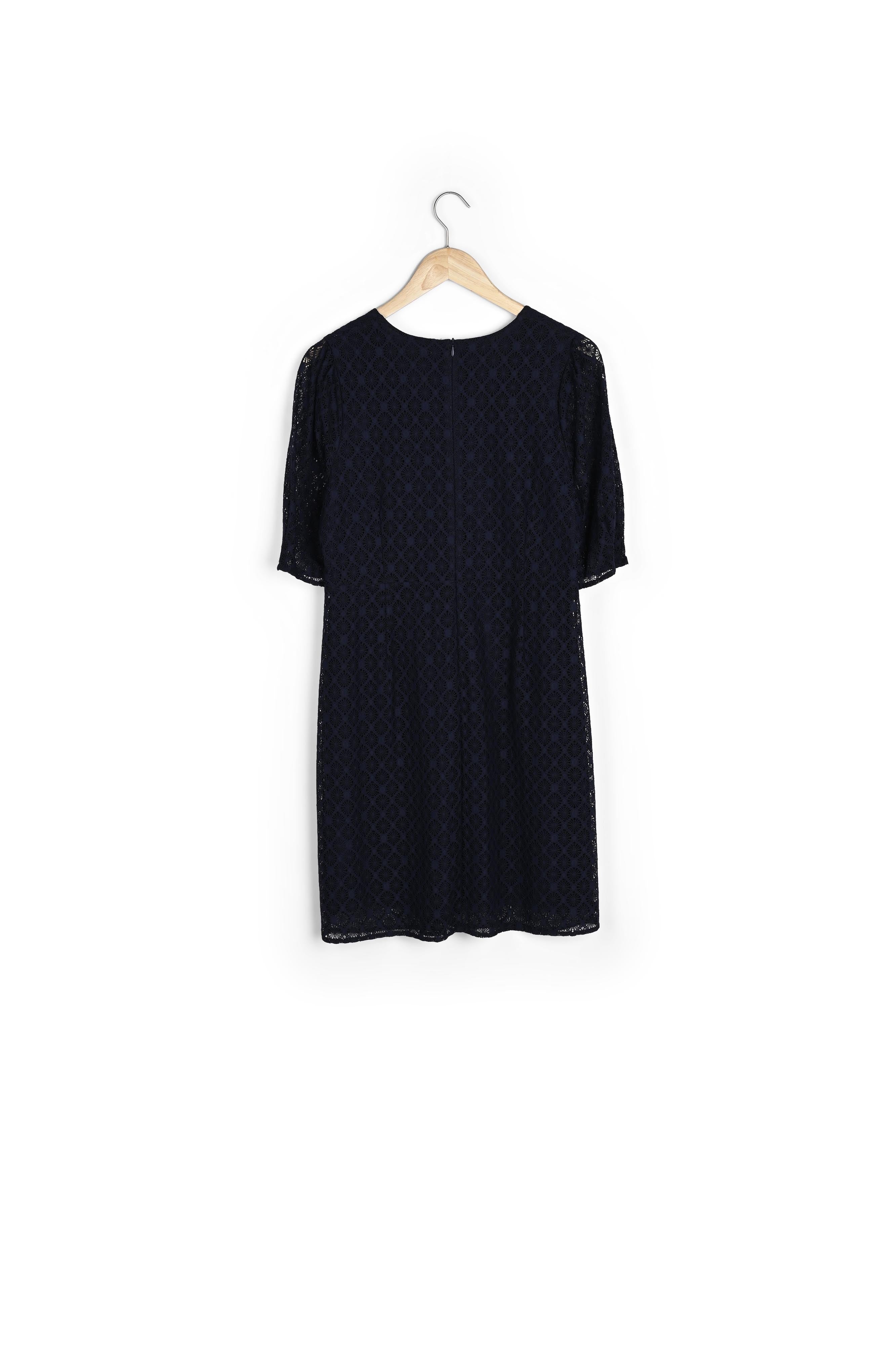 Robe droite à manches ballon en dentelle marine Sacha Faume - seconde main