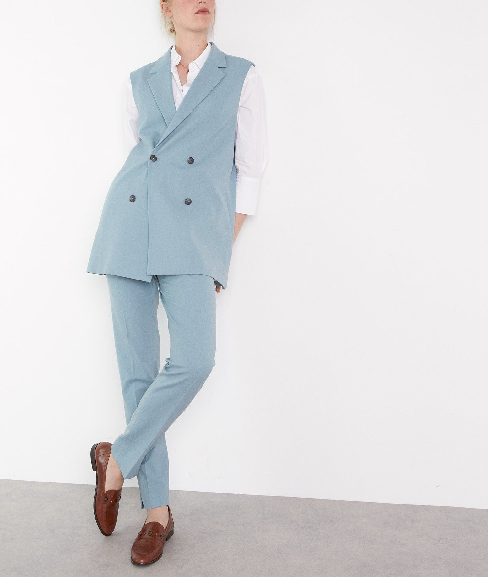 Pantalon cigarette de tailleur céladon Harry Faume - seconde main