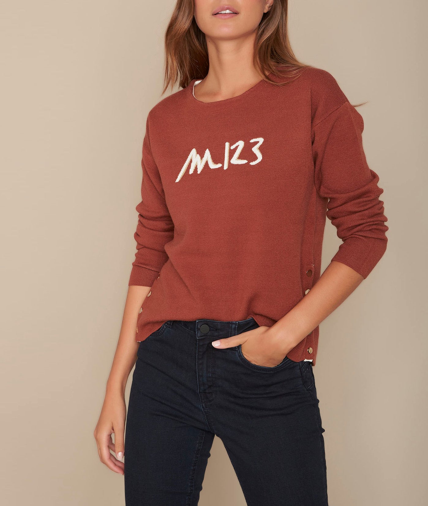 Pull acajou avec logo Fidji Faume - seconde main