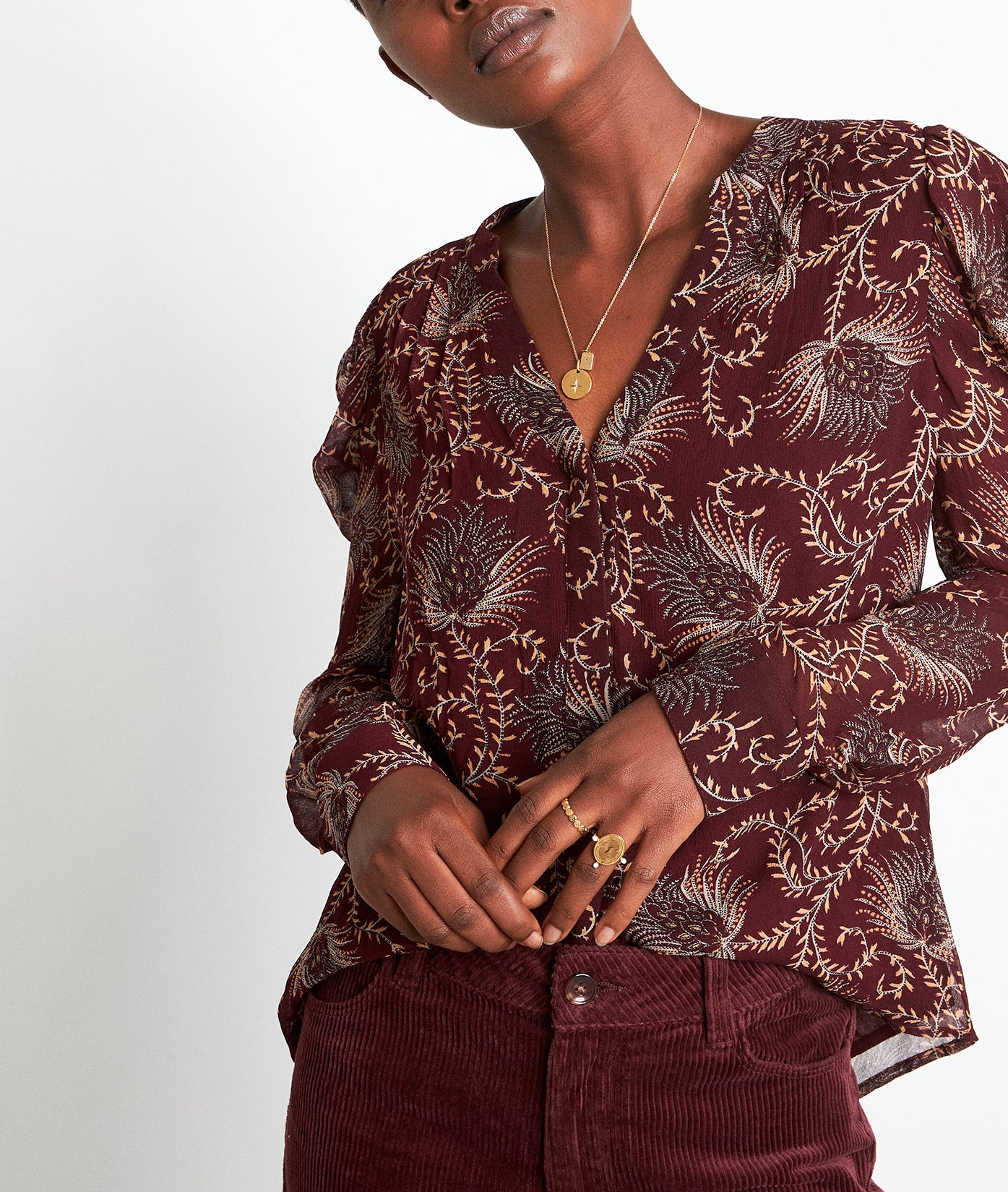 Blouse à manches bouffantes imprimée bordeaux Armony Faume - seconde main