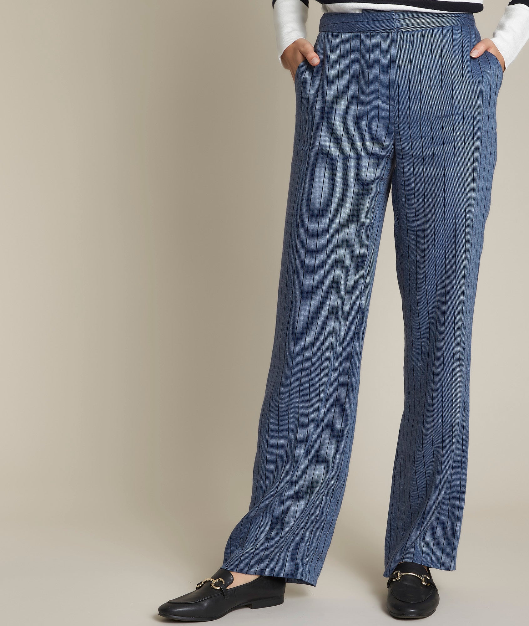 Pantalon large rayé en lin et Lyocell Ioan Faume - seconde main