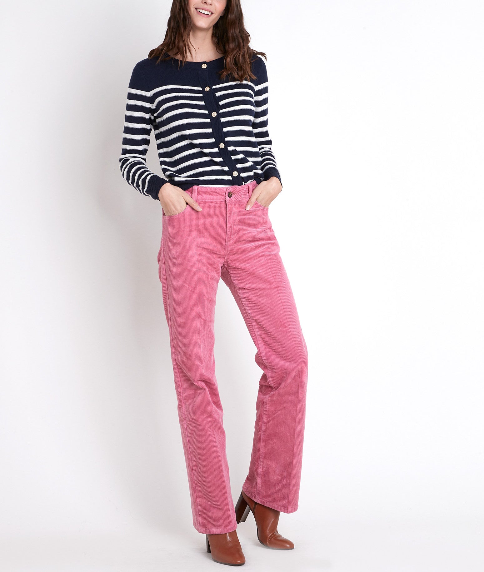Pantalon large en velours rose Fidji Faume - seconde main