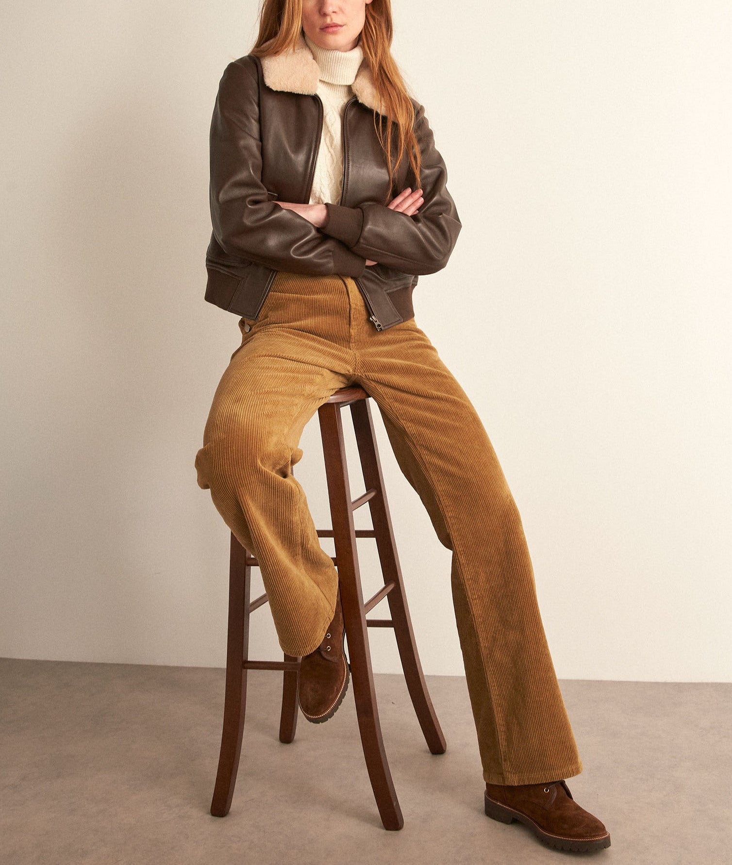 Pantalon flare en velours bronze Ninon Faume - seconde main