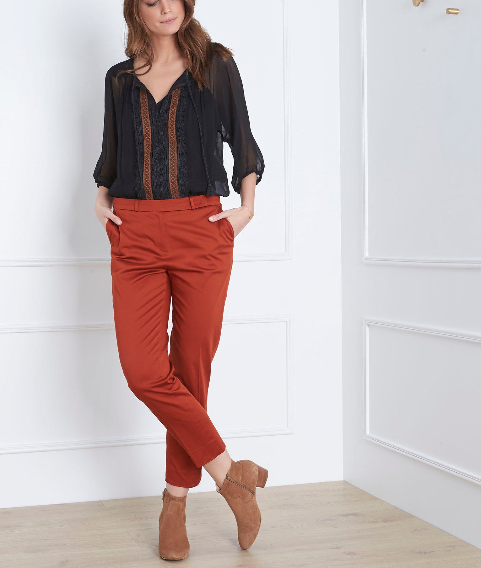 Pantalon acajou cigarette Rubis Faume - seconde main