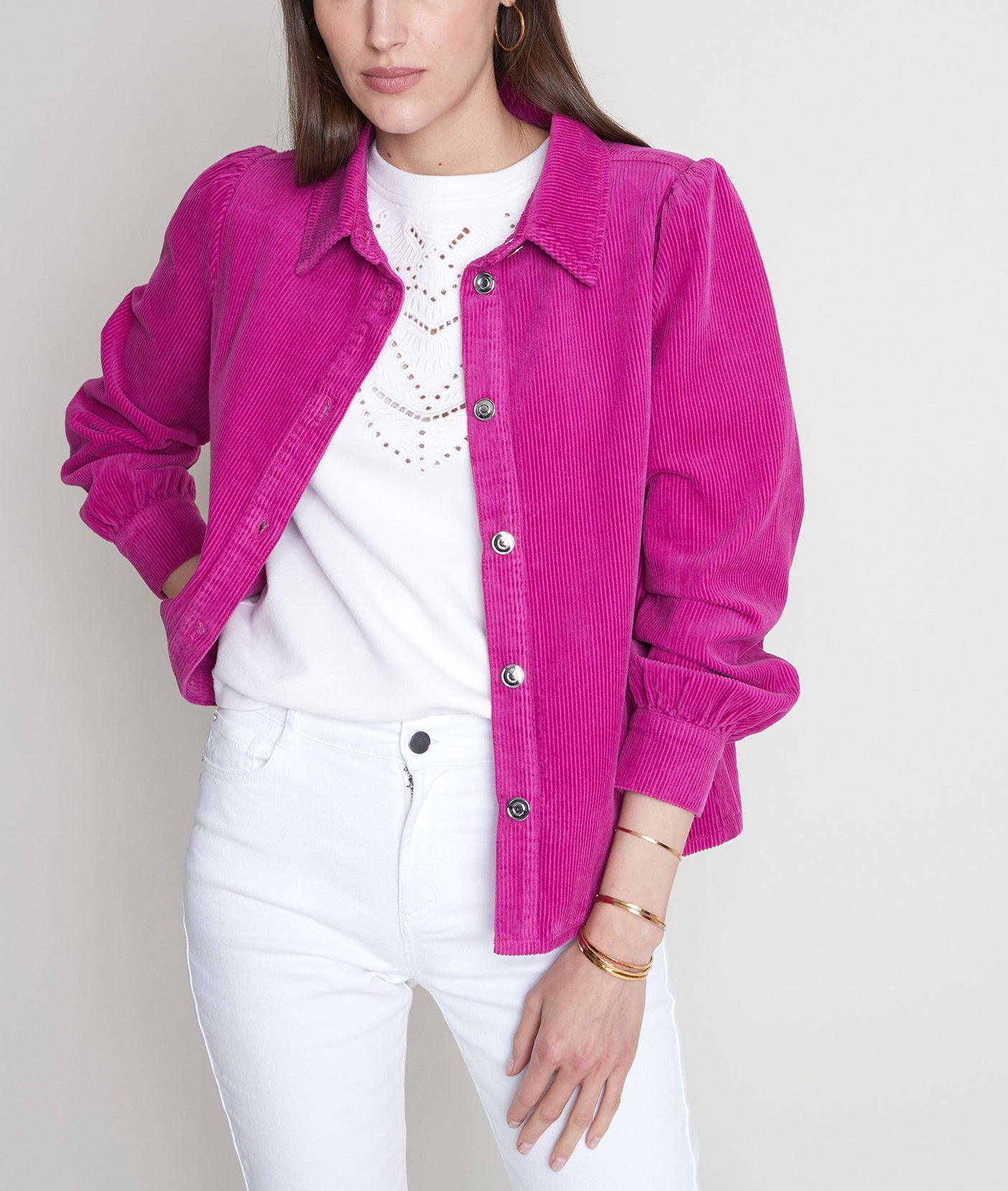 Surchemise en velours côtélé rose fuchsia Roma Faume - seconde main