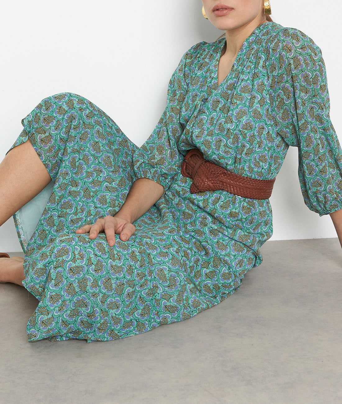 Robe longue imprimée vert d'eau Nae Faume - seconde main