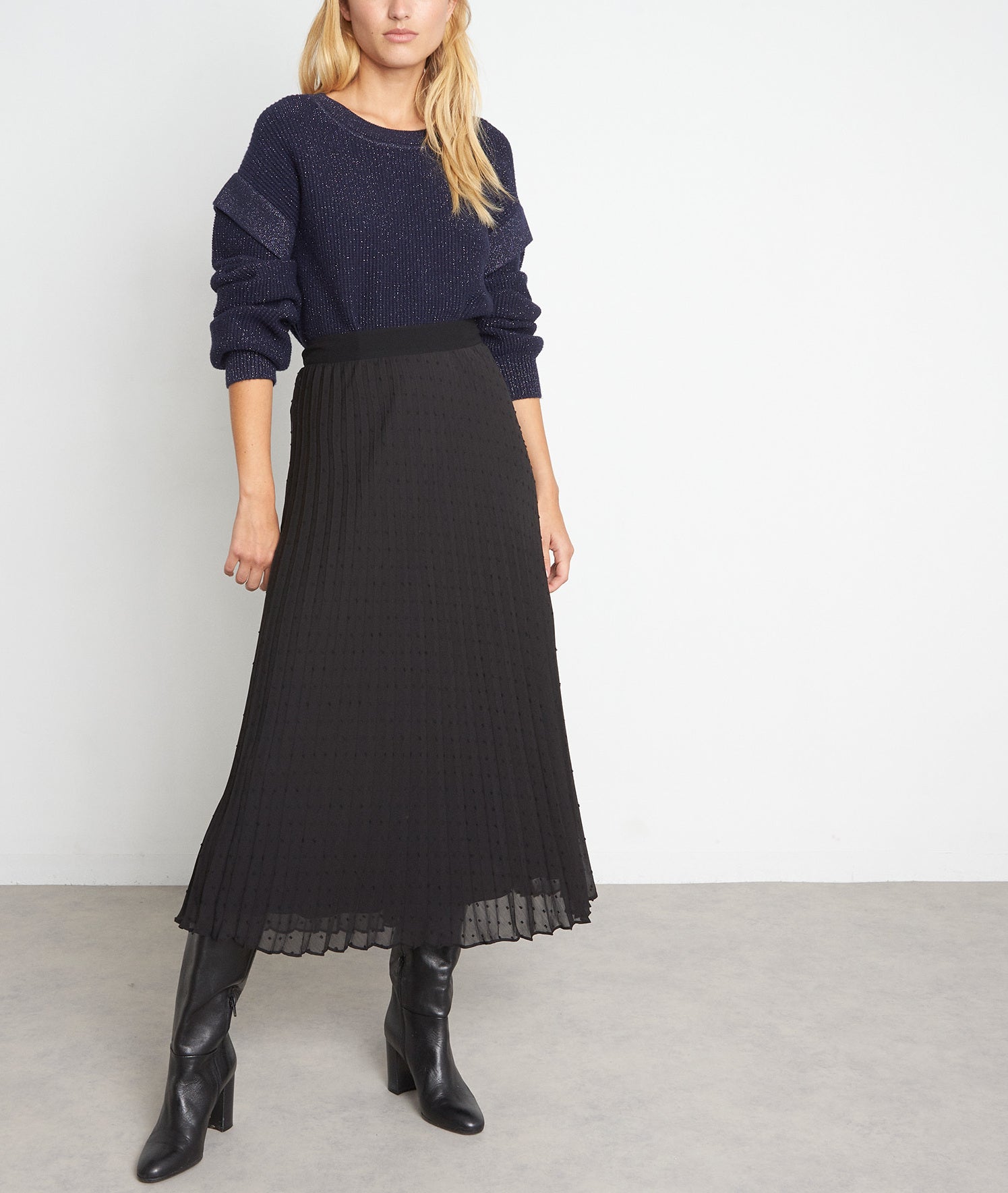 Jupe longue noire plissée en plumetis Greta Faume - seconde main