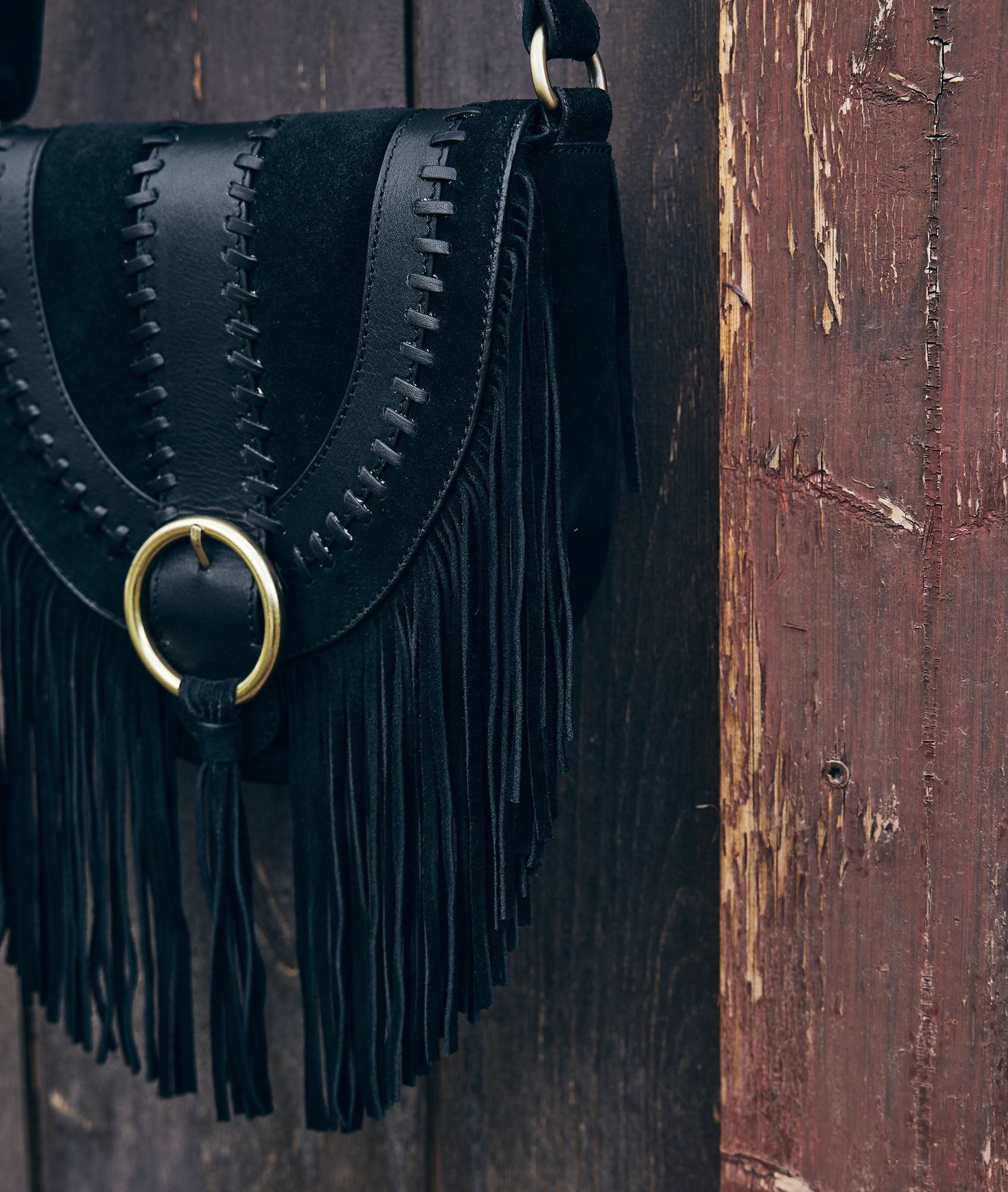 Sac besace en cuir frangé noir Leotie Faume - seconde main