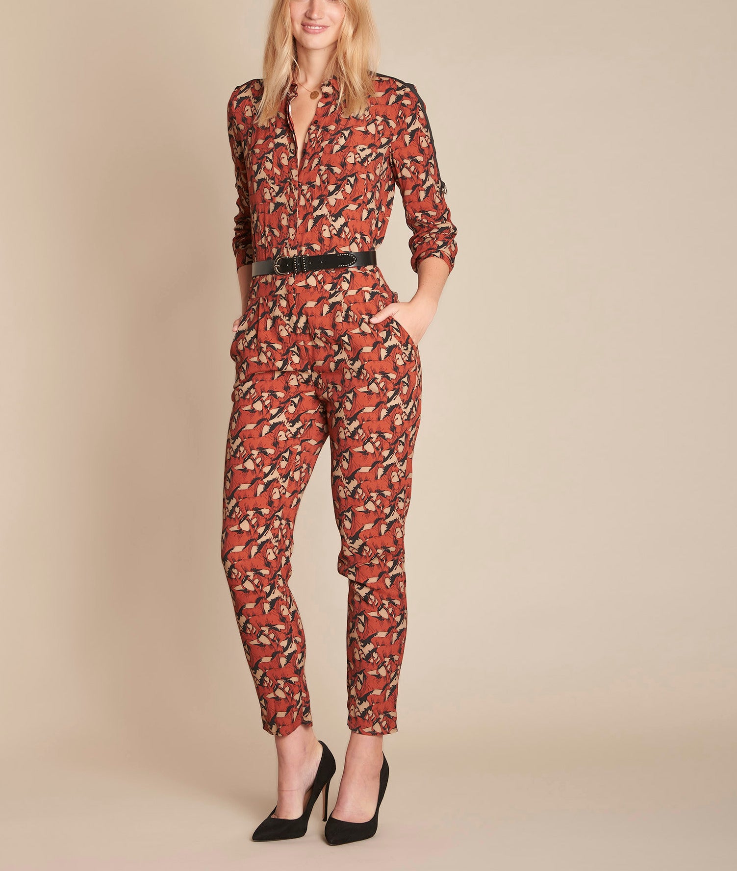 Combinaison acajou imprimé cheval Idole Faume - seconde main