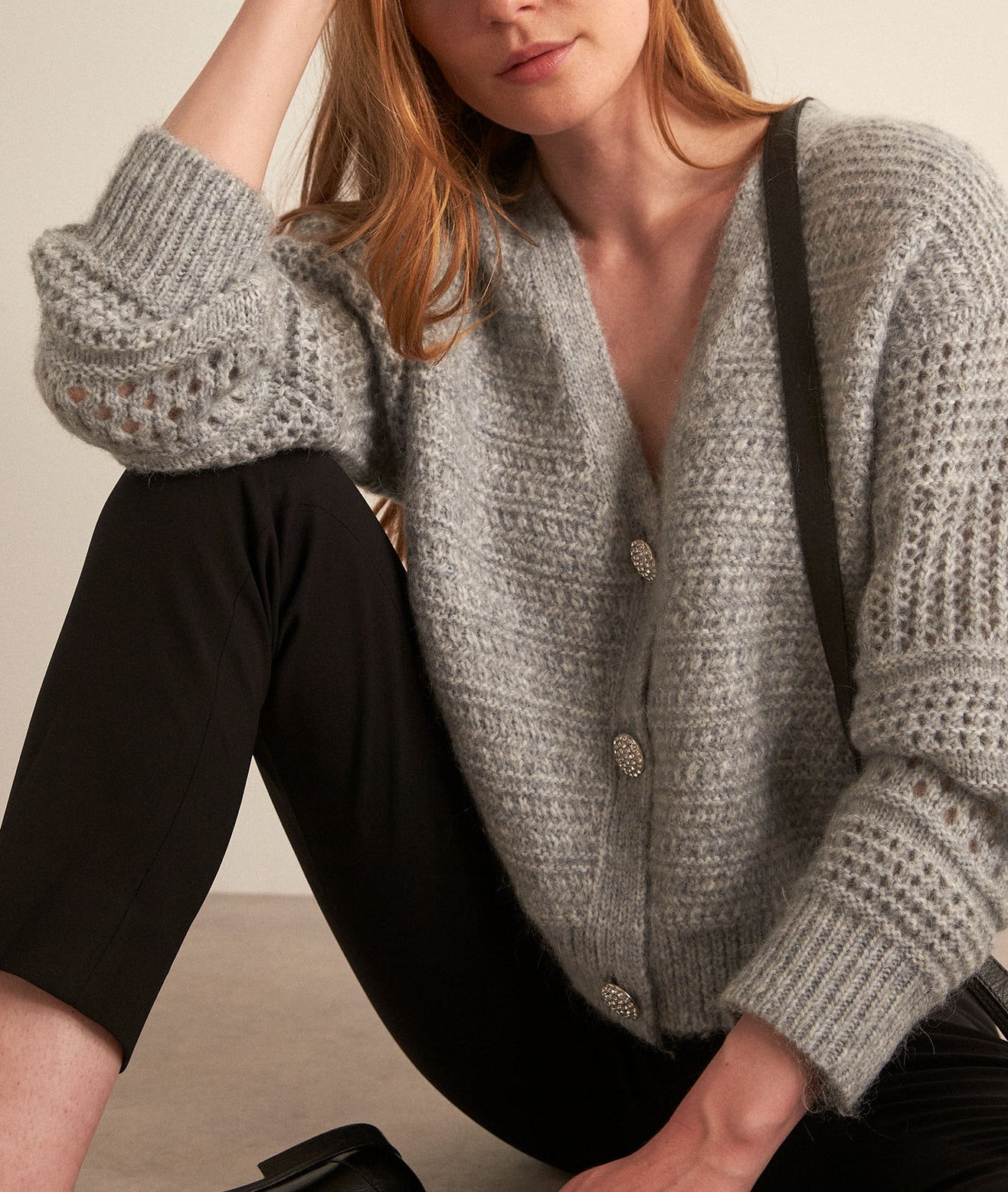 Cardigan ajouré gris chiné Bawer Faume - seconde main