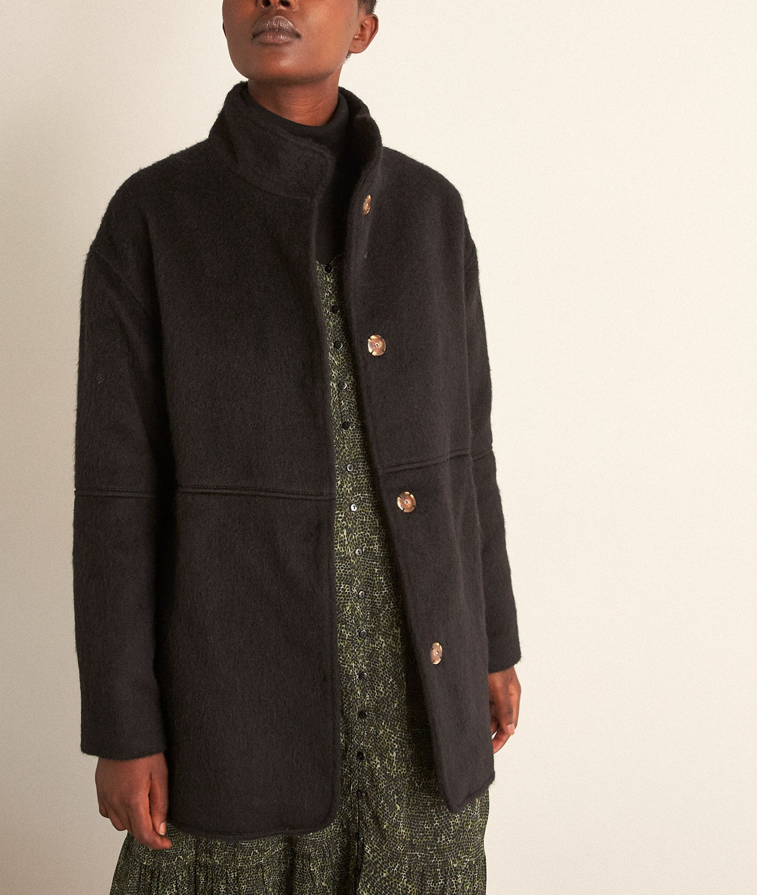 Manteau droit en laine et mohair noir Lamia Faume - seconde main