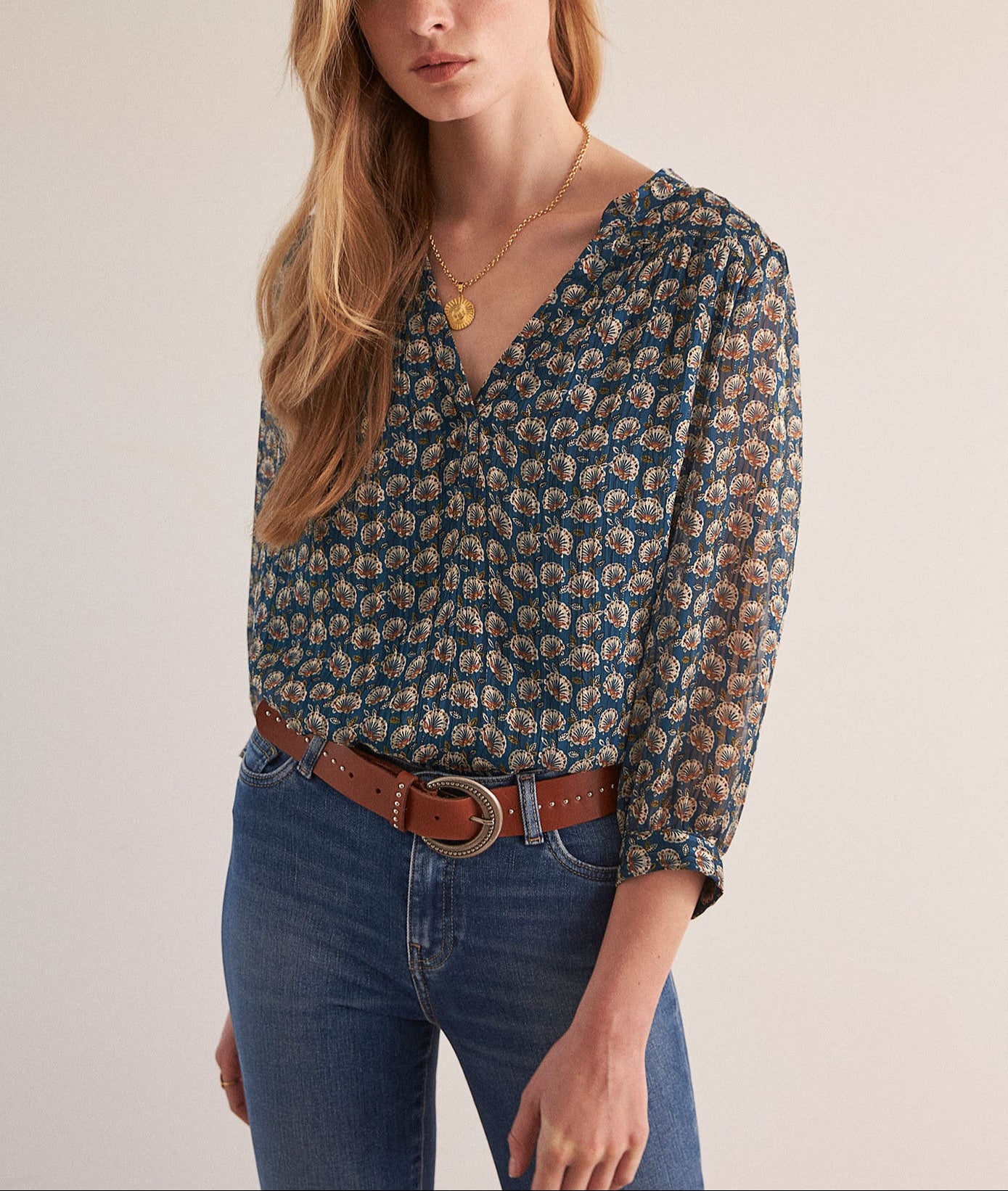 Blouse imprimée bleu Elsa Faume - seconde main