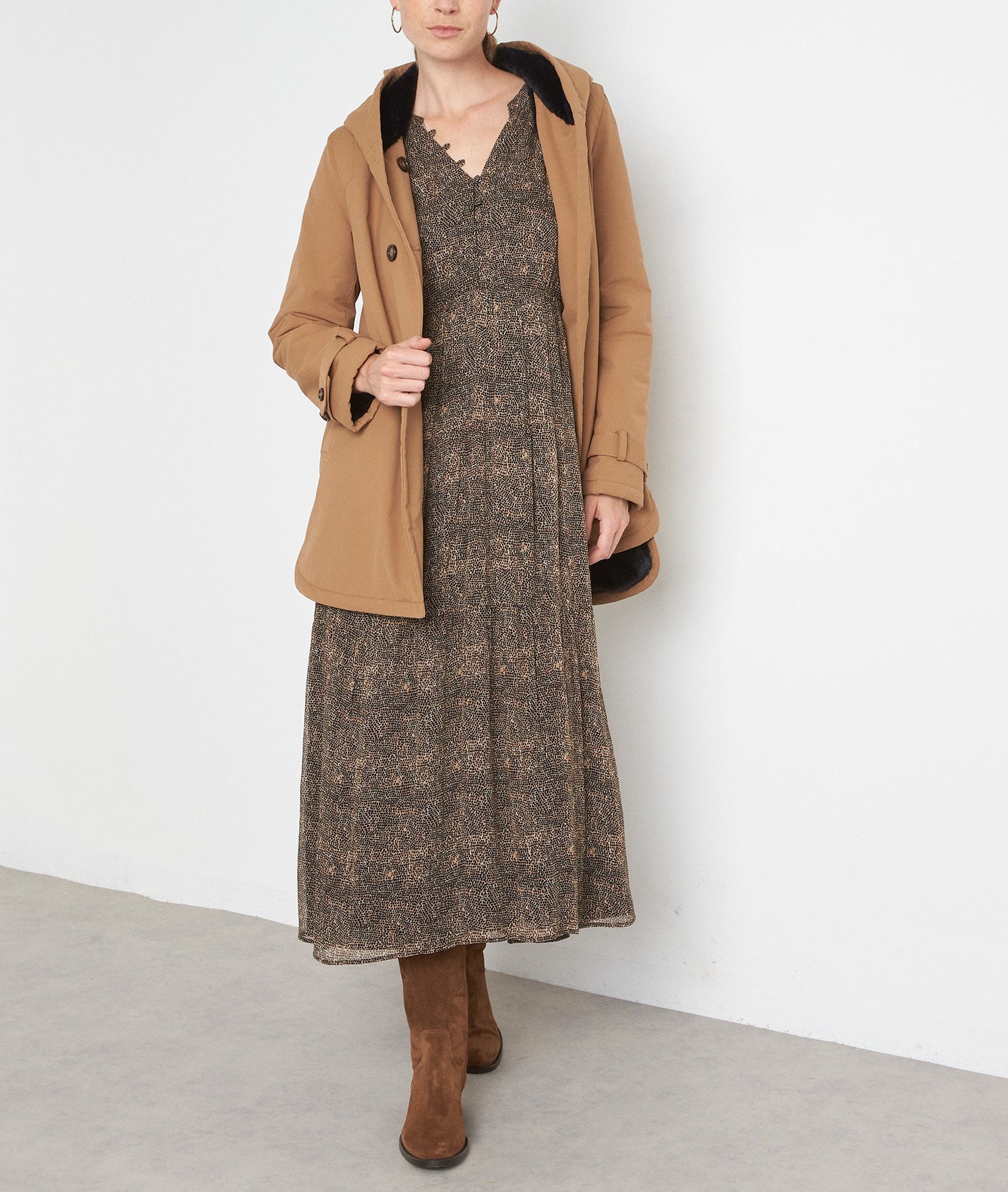 Parka fourrée à capuche camel Gaby Faume - seconde main