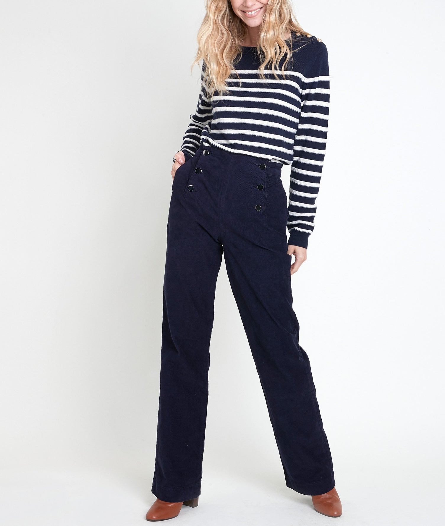 Pantalon à pont en velours Hubert Faume - seconde main