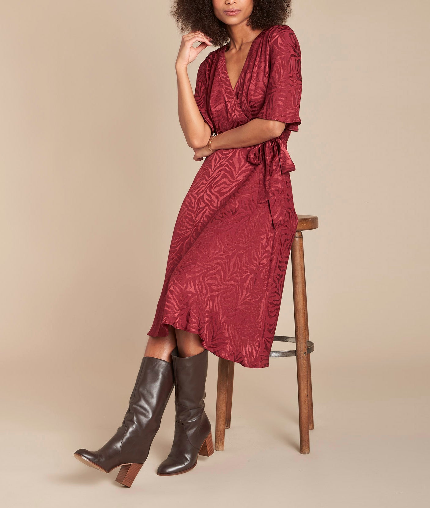 Robe cache-cœur en jacquard Roda Faume - seconde main