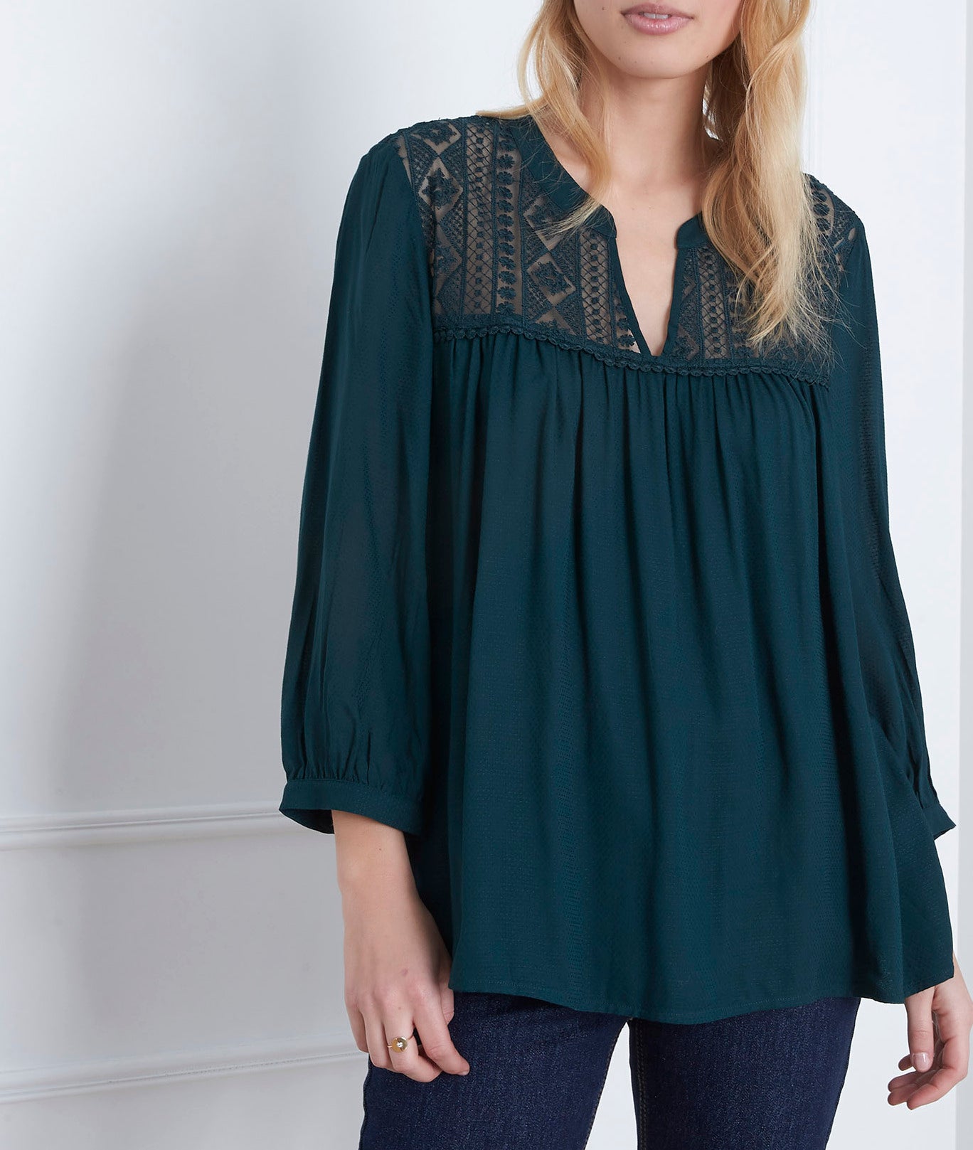 Blouse vert foncé dentelle Veracine Faume - seconde main