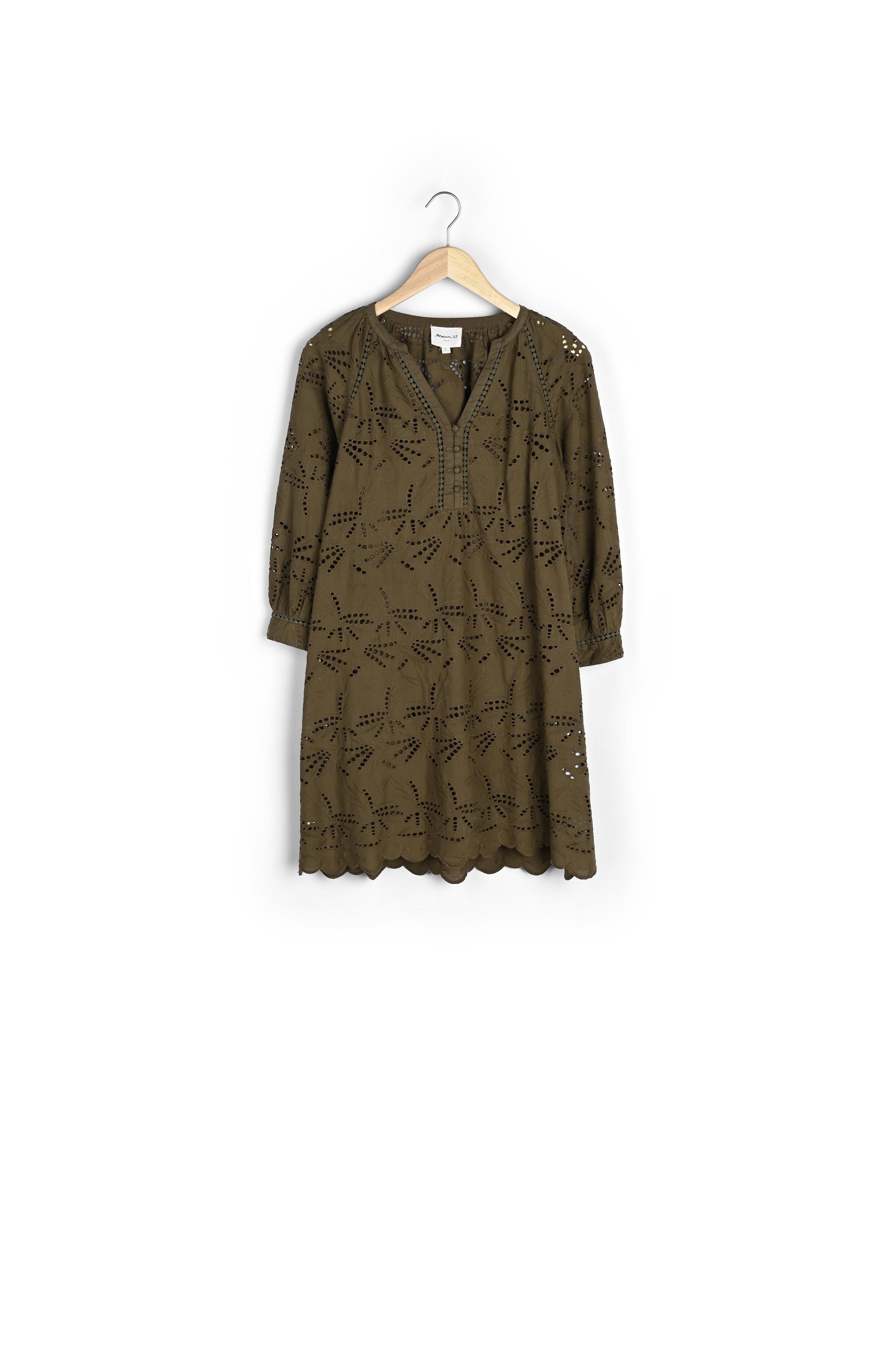 Robe en coton brodé kaki Coco Faume - seconde main