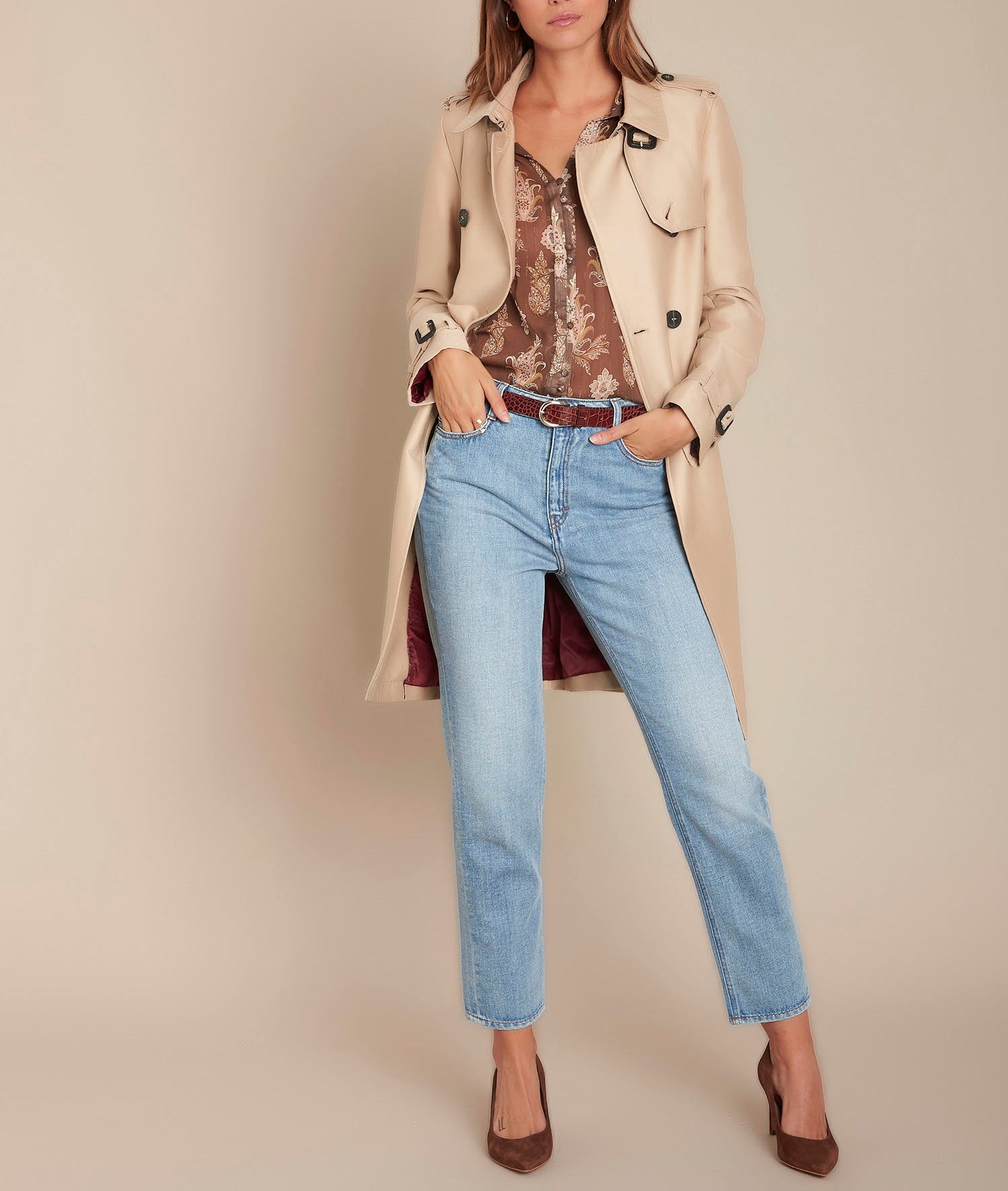 Trench havane double boutonnage Quelynn Faume - seconde main