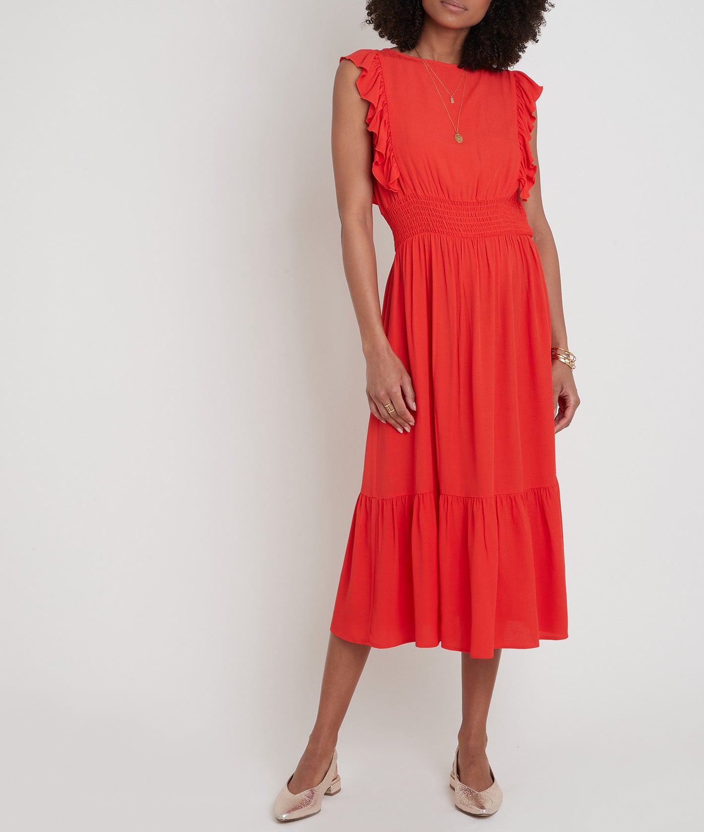 Robe mi-longue rouge à volants Luce Faume - seconde main