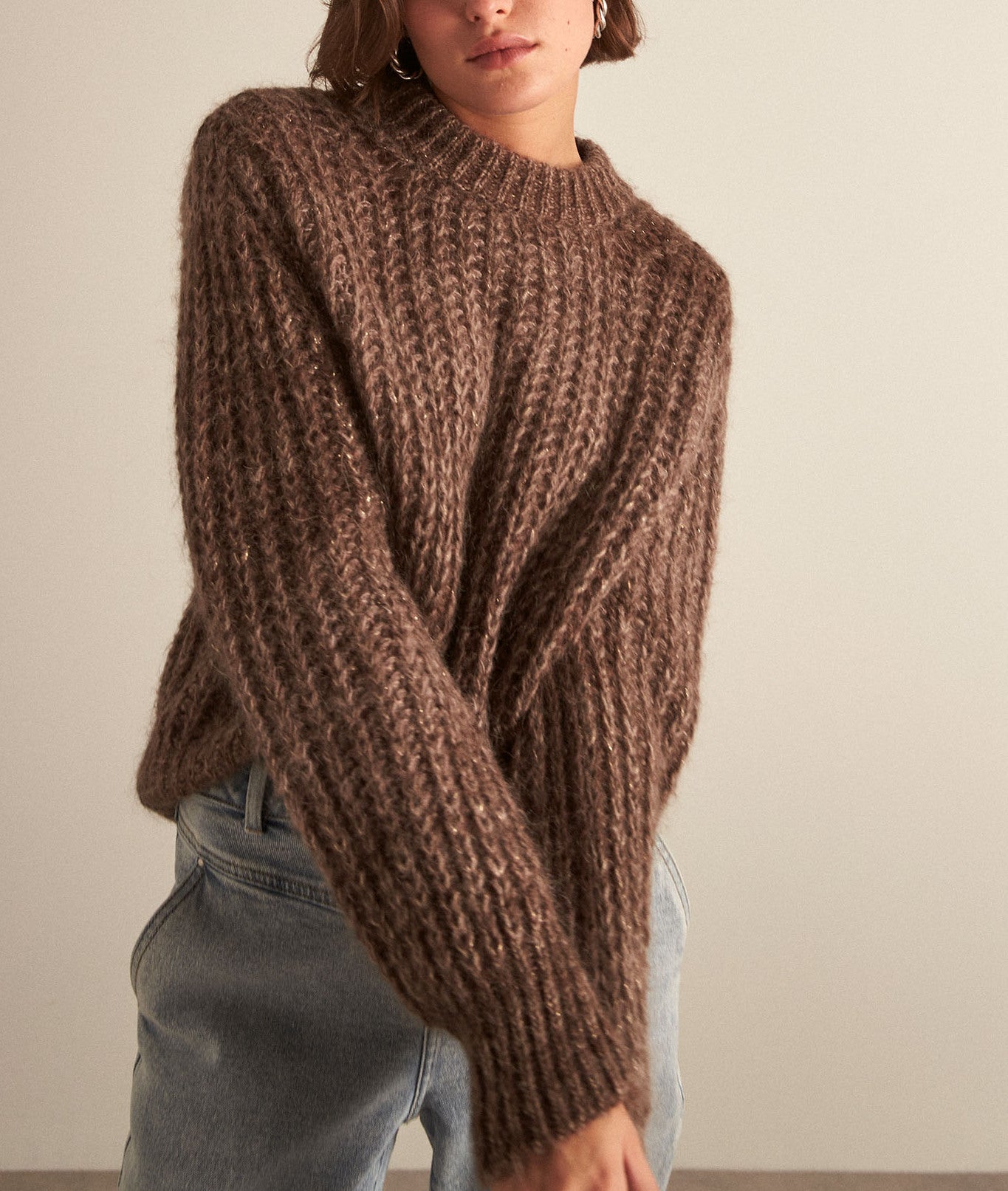 Pull large en mohair marron Bacopa Faume - seconde main