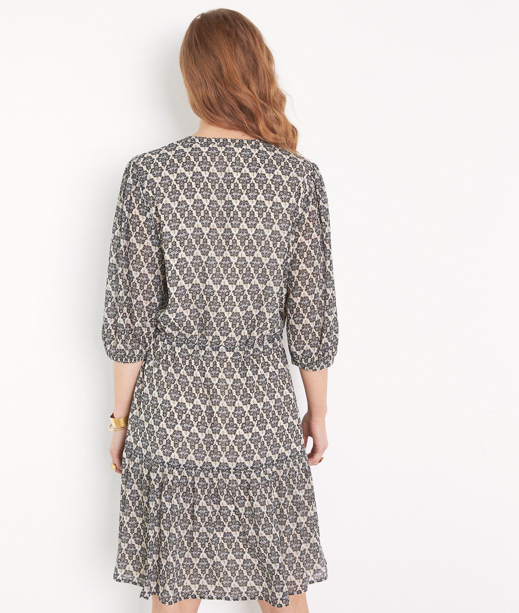 Robe mi-longue imprimée écrue Horia Faume - seconde main