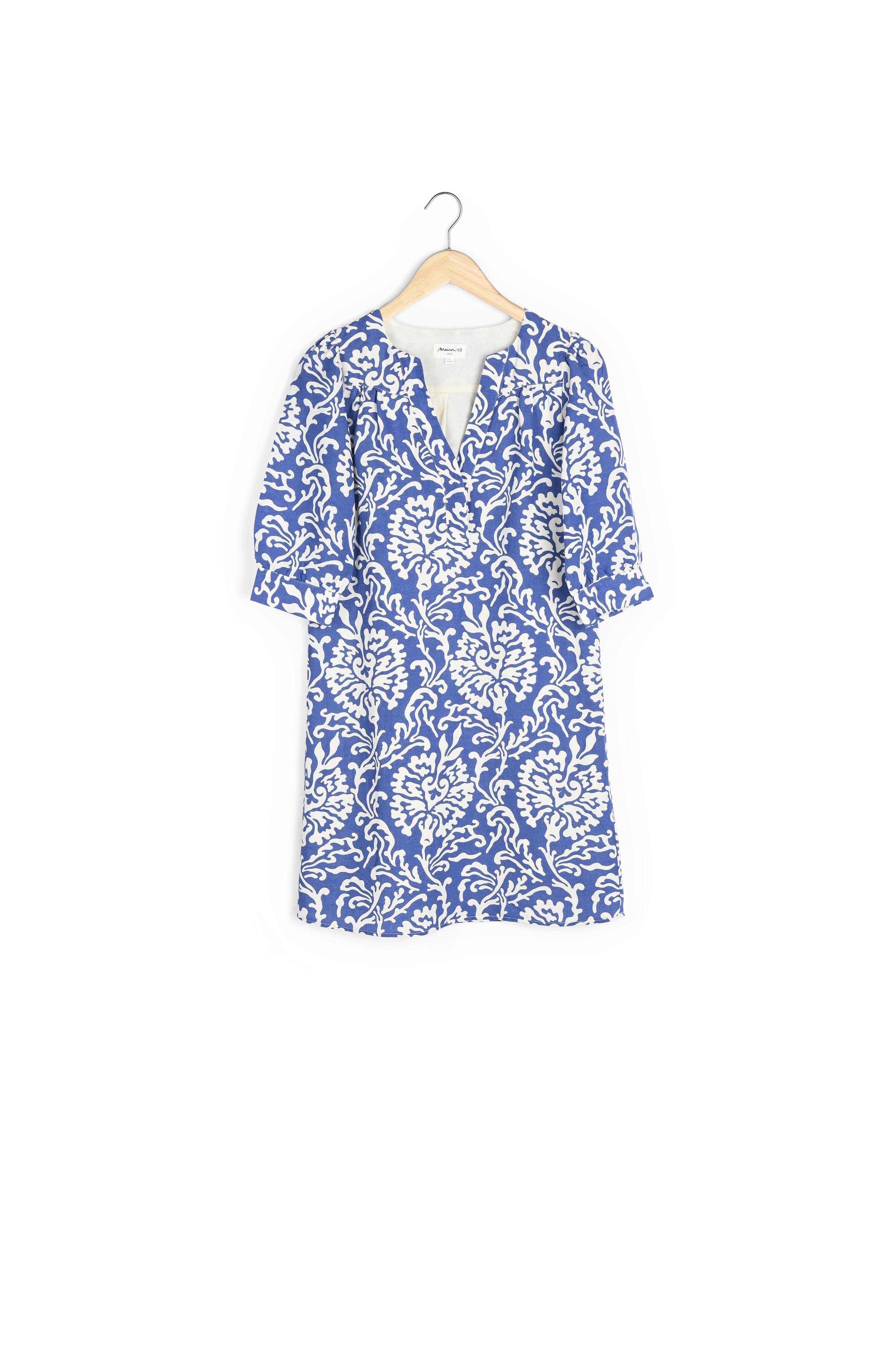 Robe courte droite imprimée bleu ciel Nassima Faume - seconde main