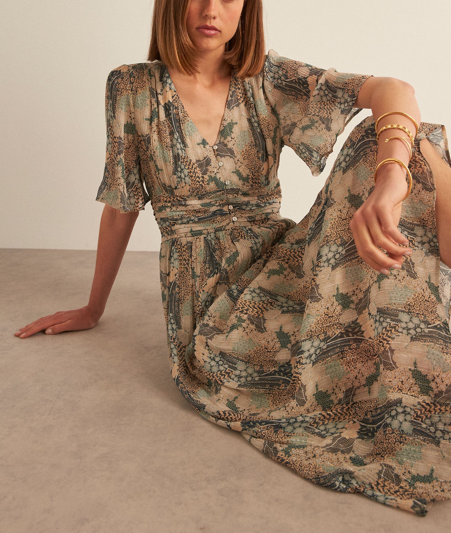 Robe longue fluide imprimée NERVANE Faume - seconde main