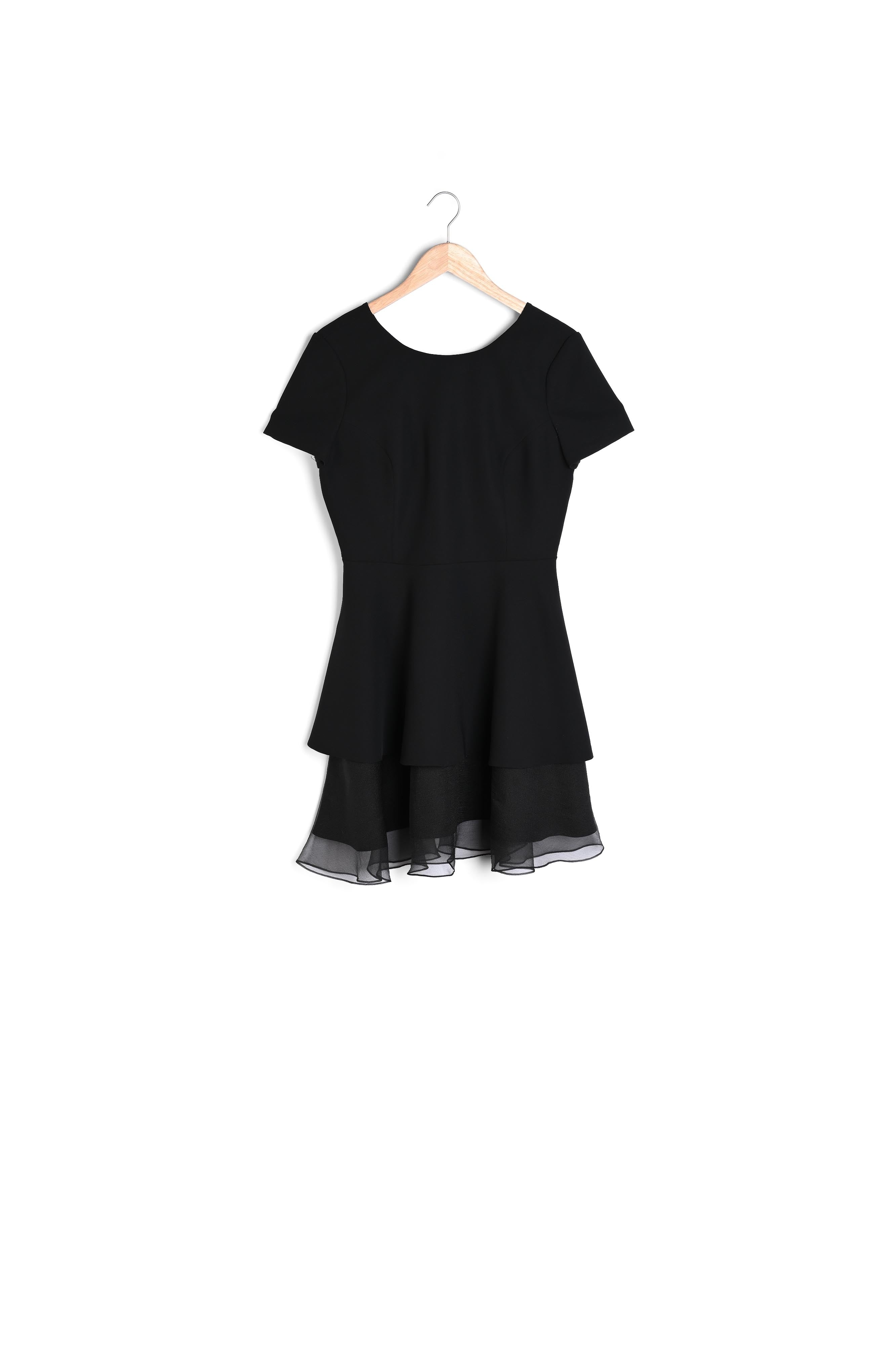 Robe noire bimatière volant organza de soie Hypollite Faume - seconde main