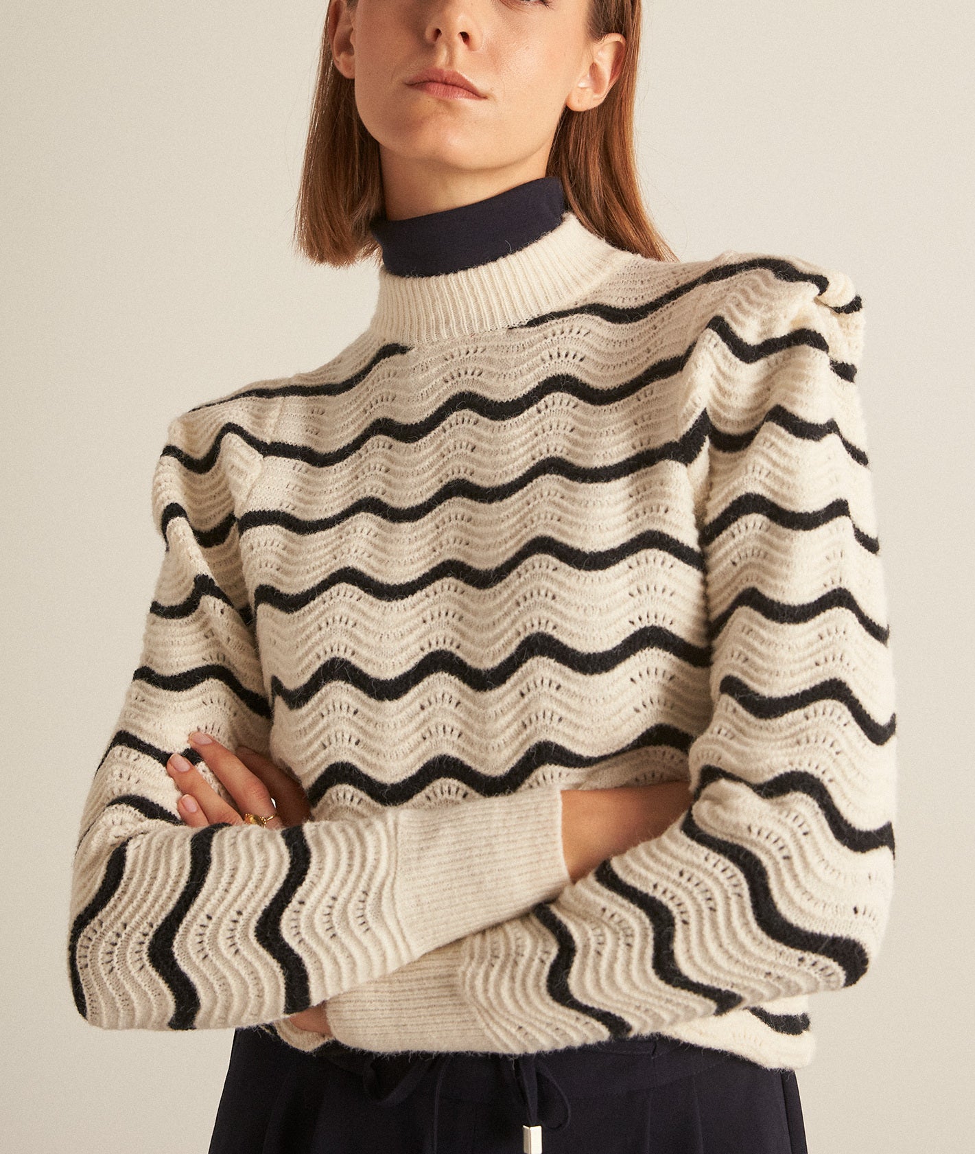 Pull marinière à épaulettes écru Berberis Faume - seconde main