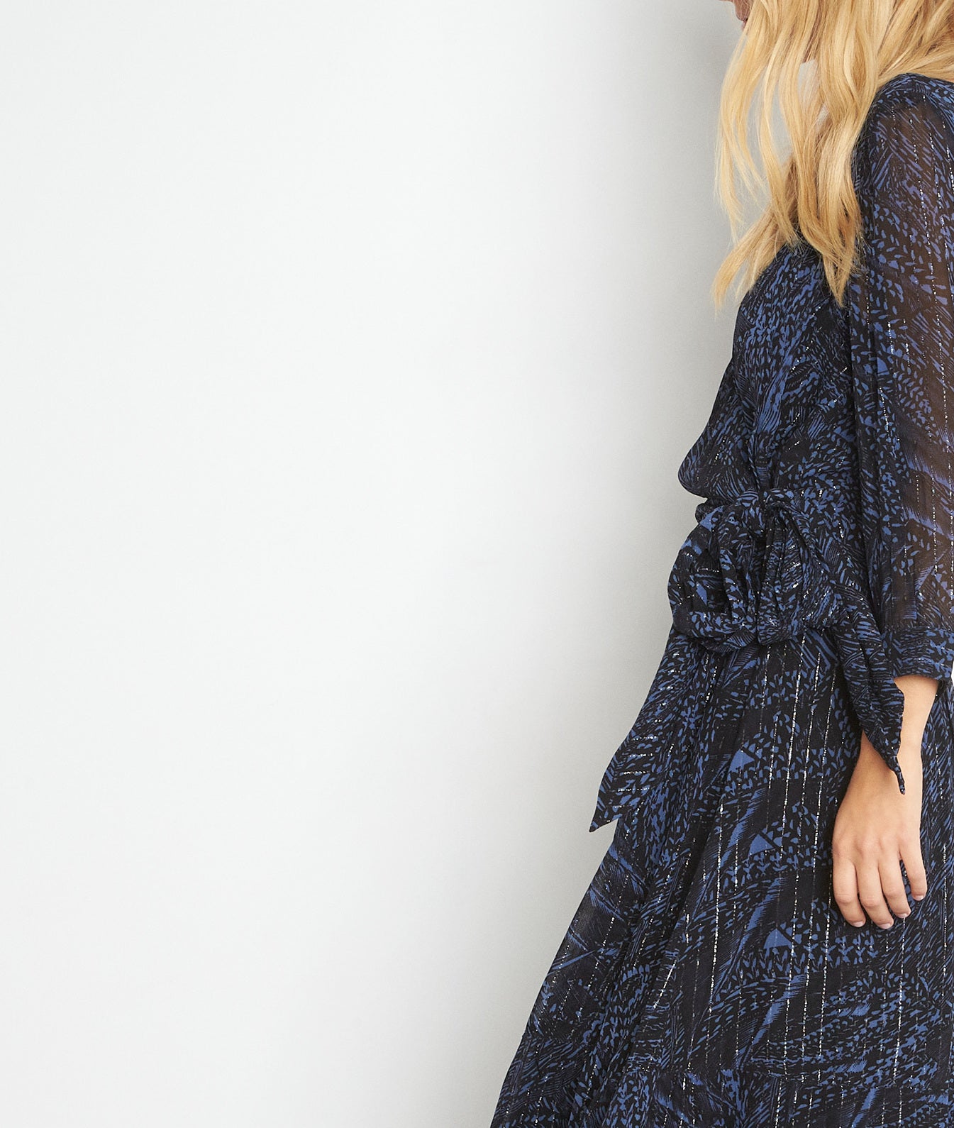 Robe longue cache-coeur imprimée marine et noire Liberty Faume - seconde main