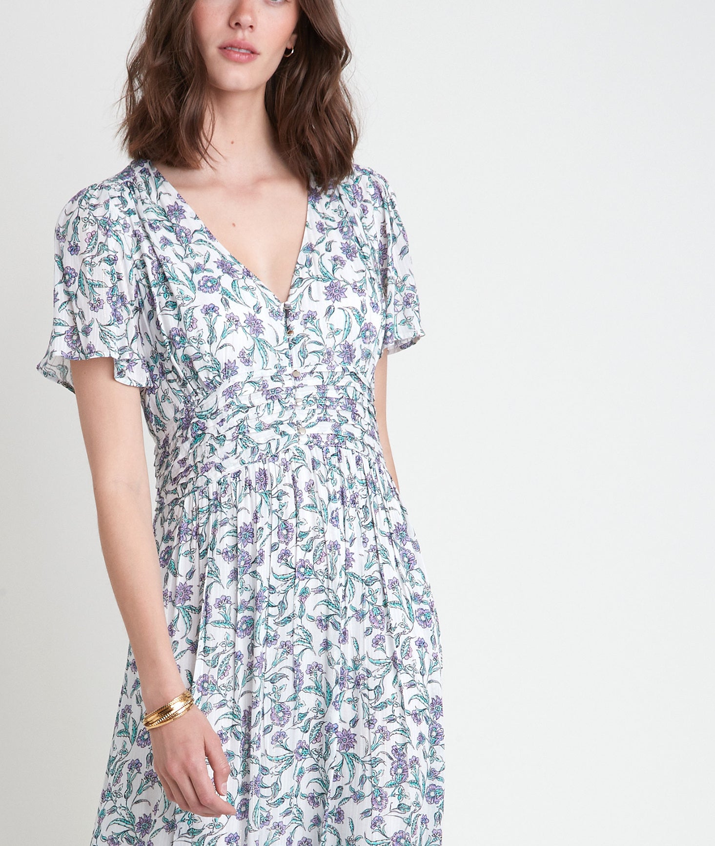 Robe longue blanche imprimée Levana Faume - seconde main