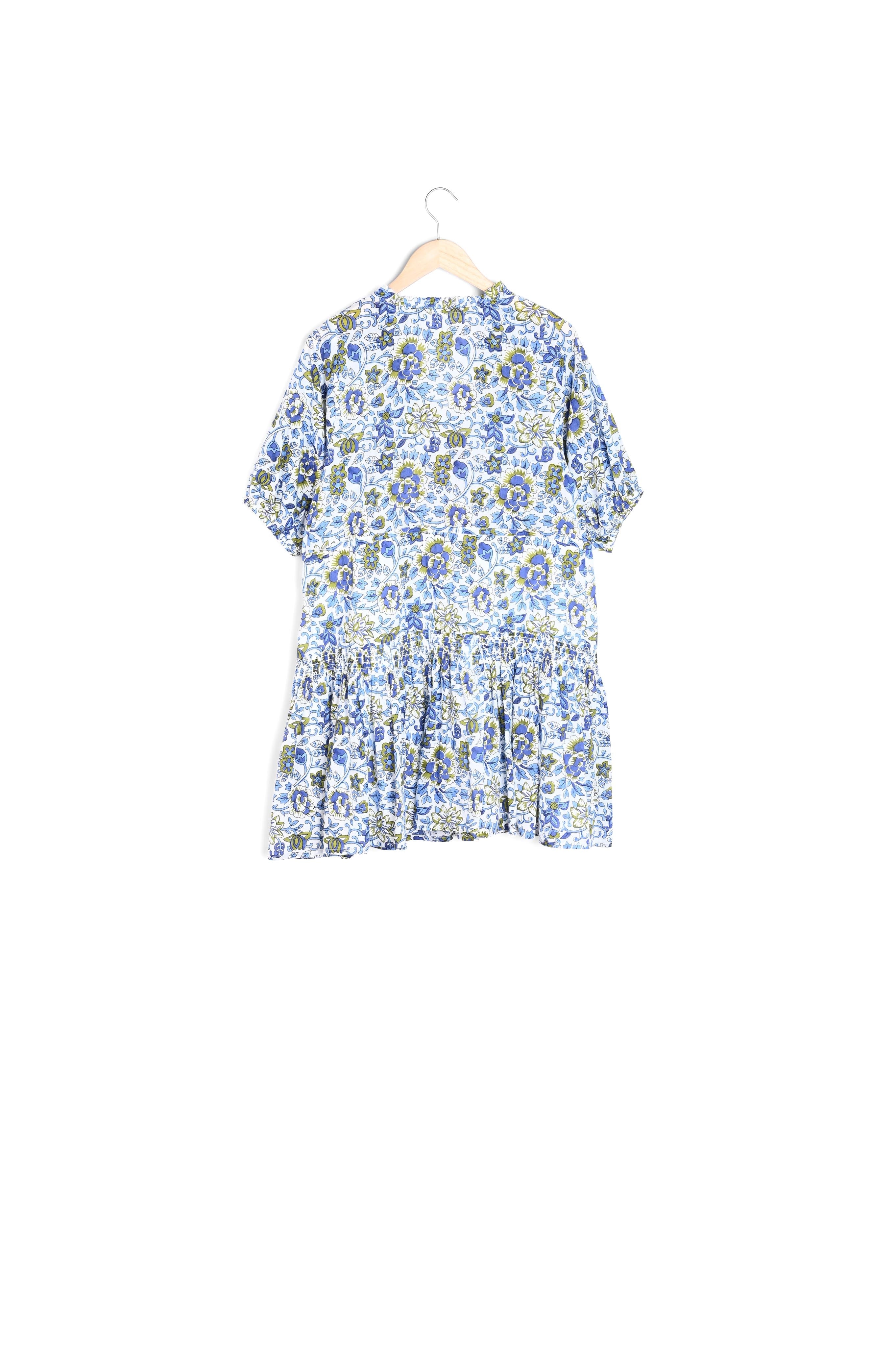 Robe courte en coton imprimé blanc et bleu Hana Faume - seconde main
